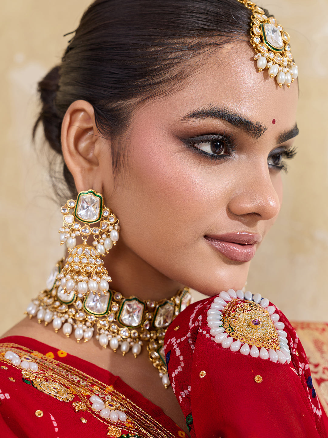 KcPc Pure Georgette Rajasthani Chunri DupattasRed Orange pilaAJM