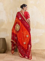 KcPc Pure Georgette Rajasthani Chunri DupattasRed Orange pilaAJM