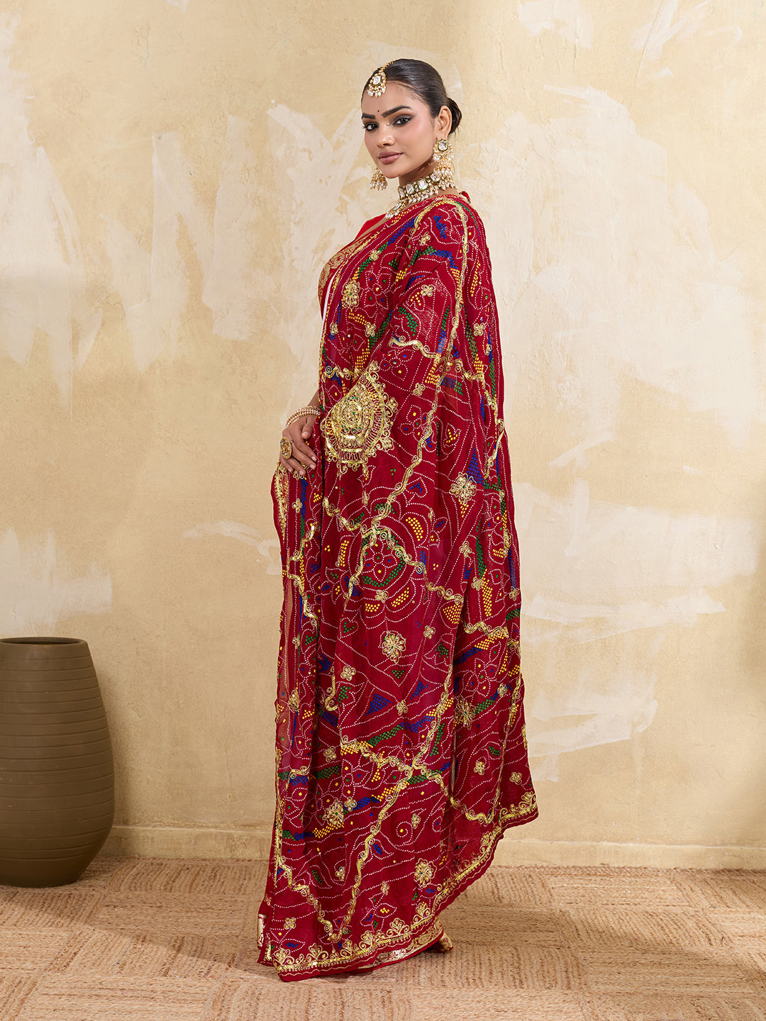 KcPc Rajasthani Marwadi Chunri dupatta stone work Handmade bandhej