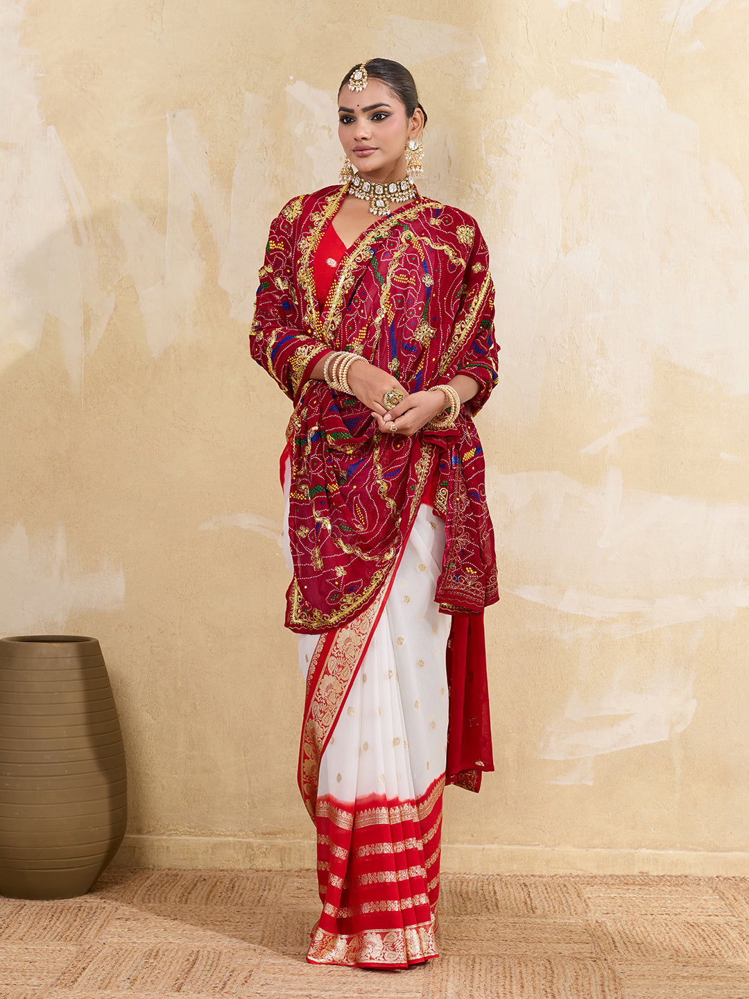 KcPc Rajasthani Marwadi Chunri dupatta stone work Handmade bandhej
