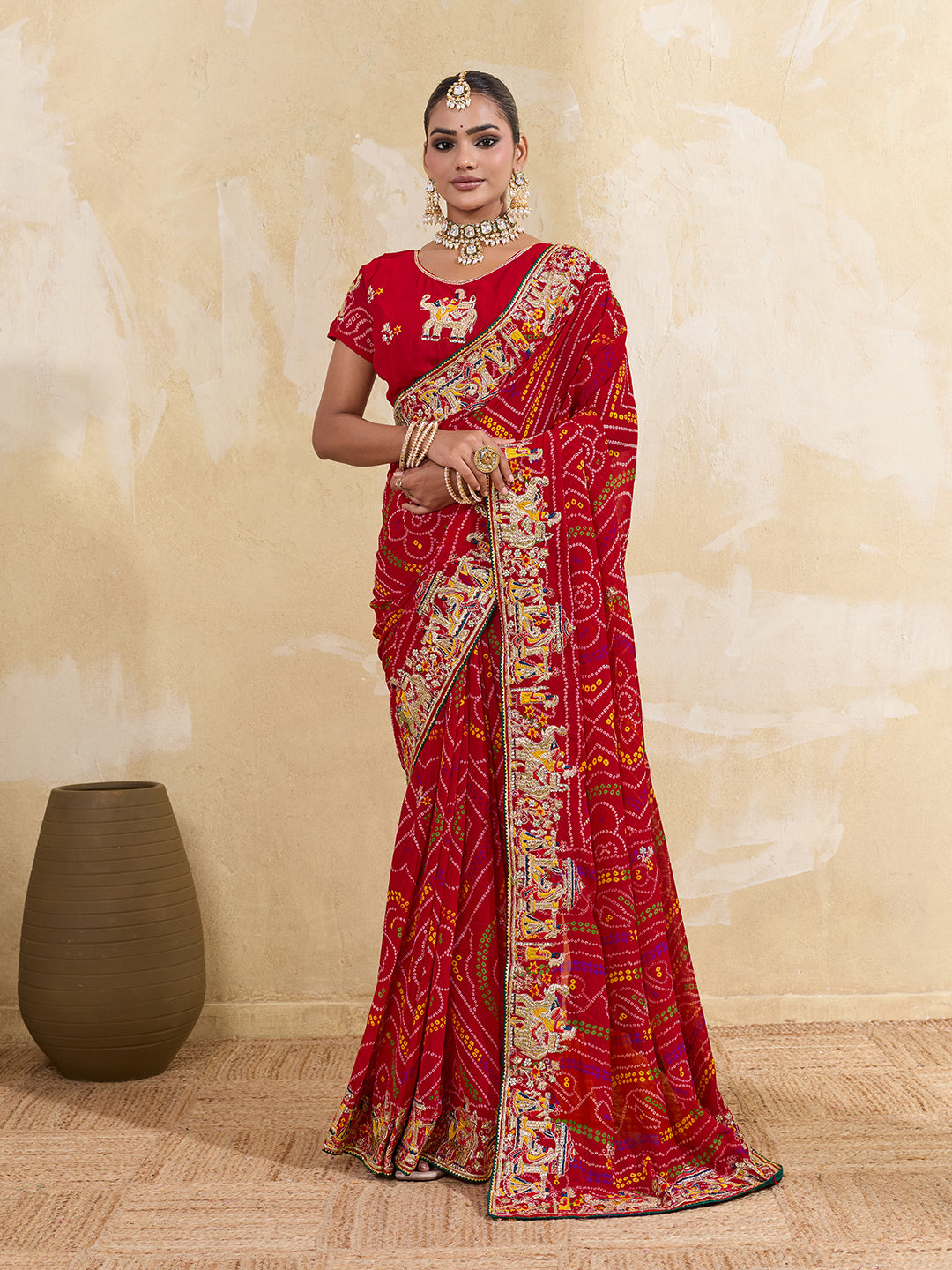 Thread Zari Work saree in rajshani chunri styel