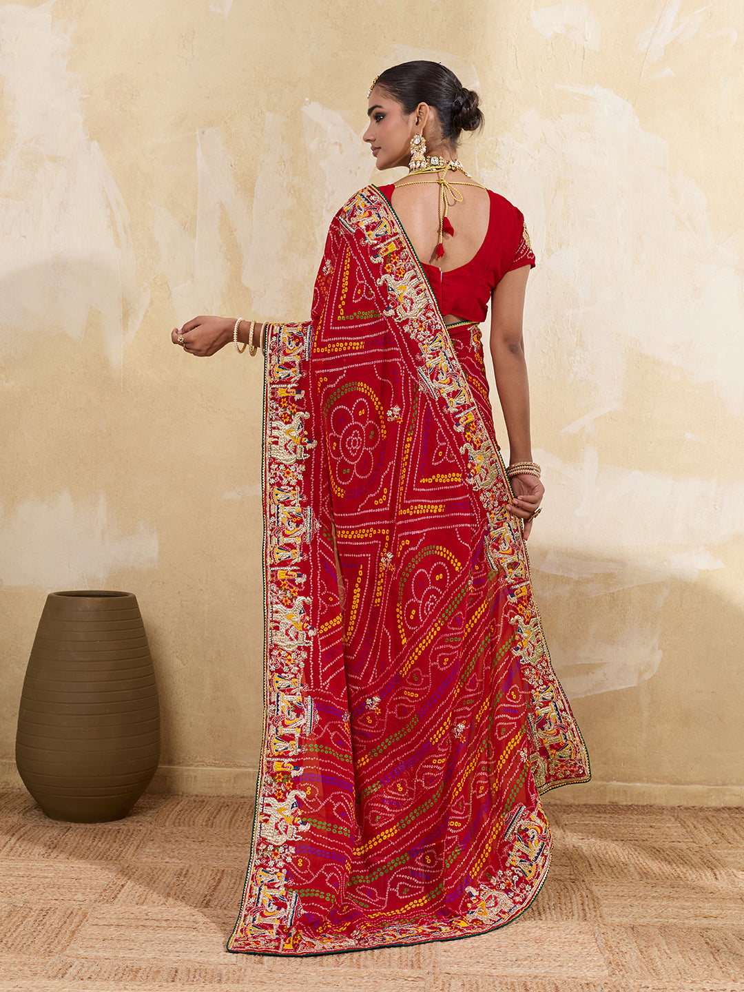Thread Zari Work saree in rajshani chunri styel