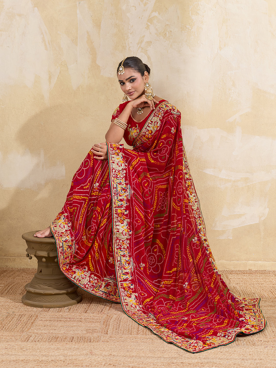 Thread Zari Work saree in rajshani chunri styel