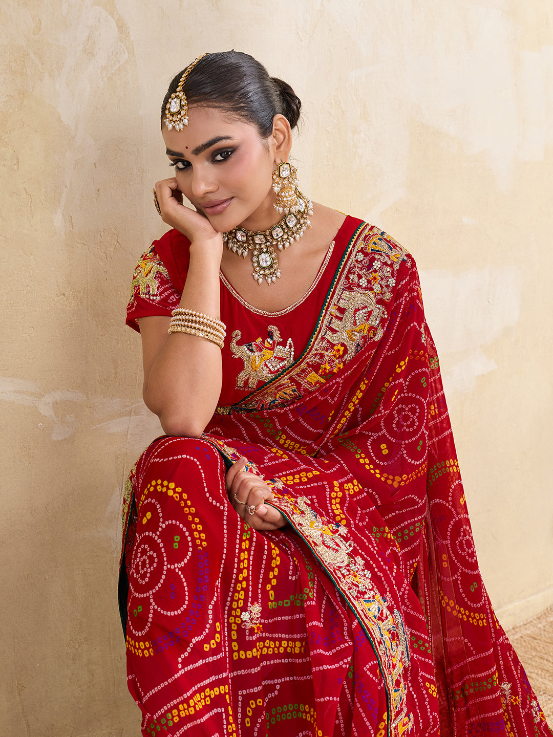 Thread Zari Work saree in rajshani chunri styel