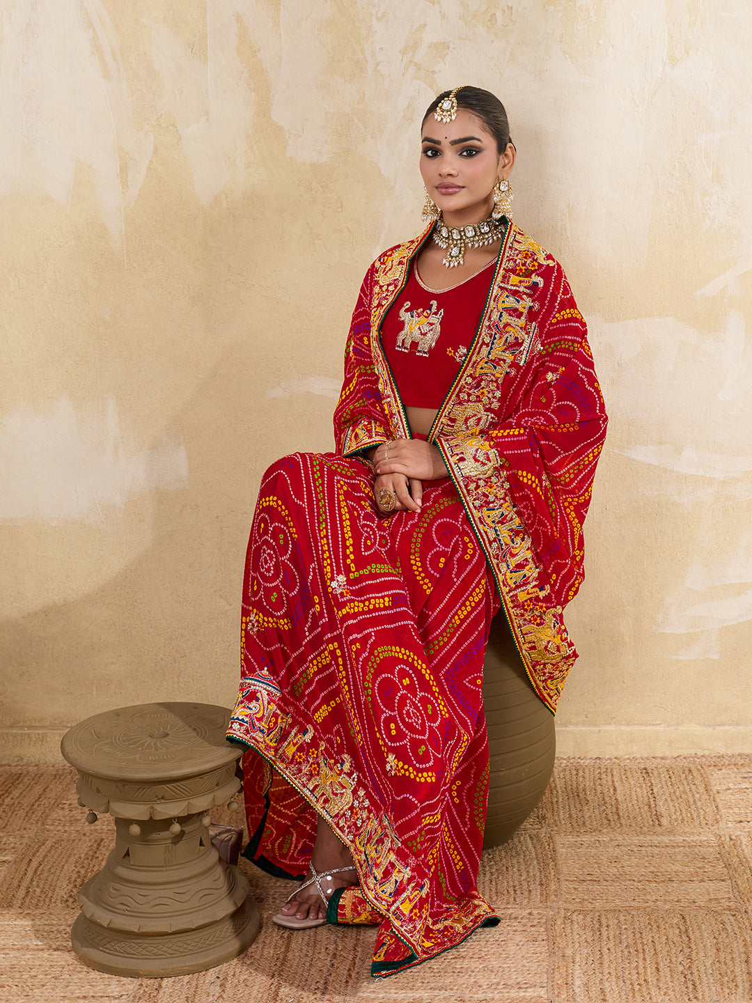 Thread Zari Work saree in rajshani chunri styel