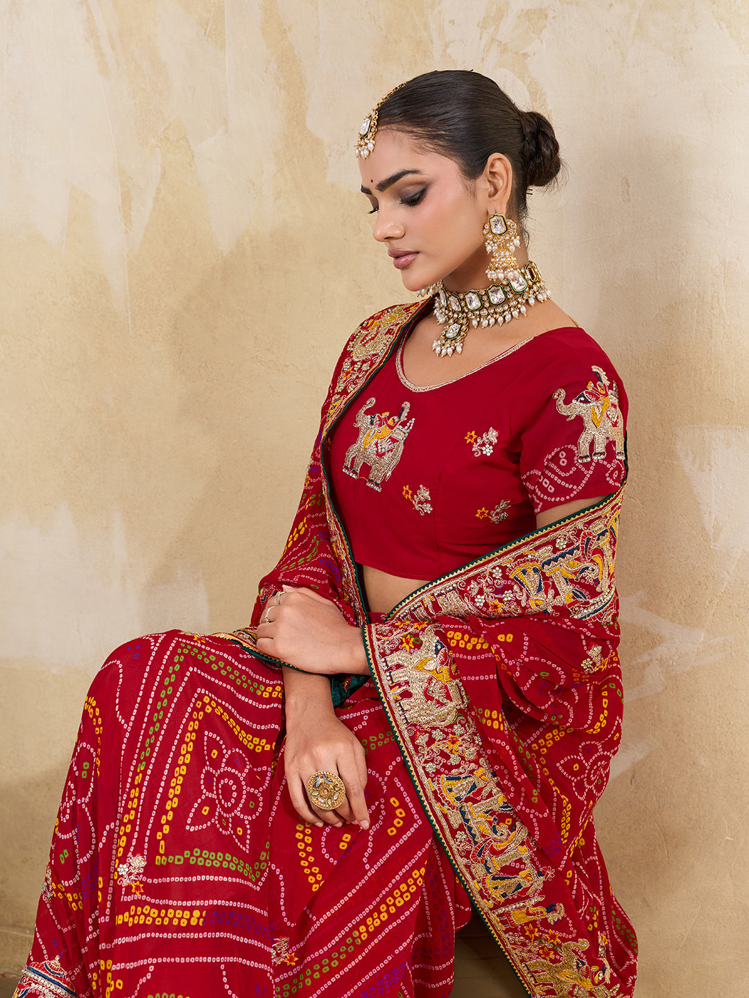 Thread Zari Work saree in rajshani chunri styel