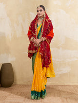 KcPc Pure Georgette Handmade Bandhej With Zari Thread Work Rajasthani Chunri (Piliya)