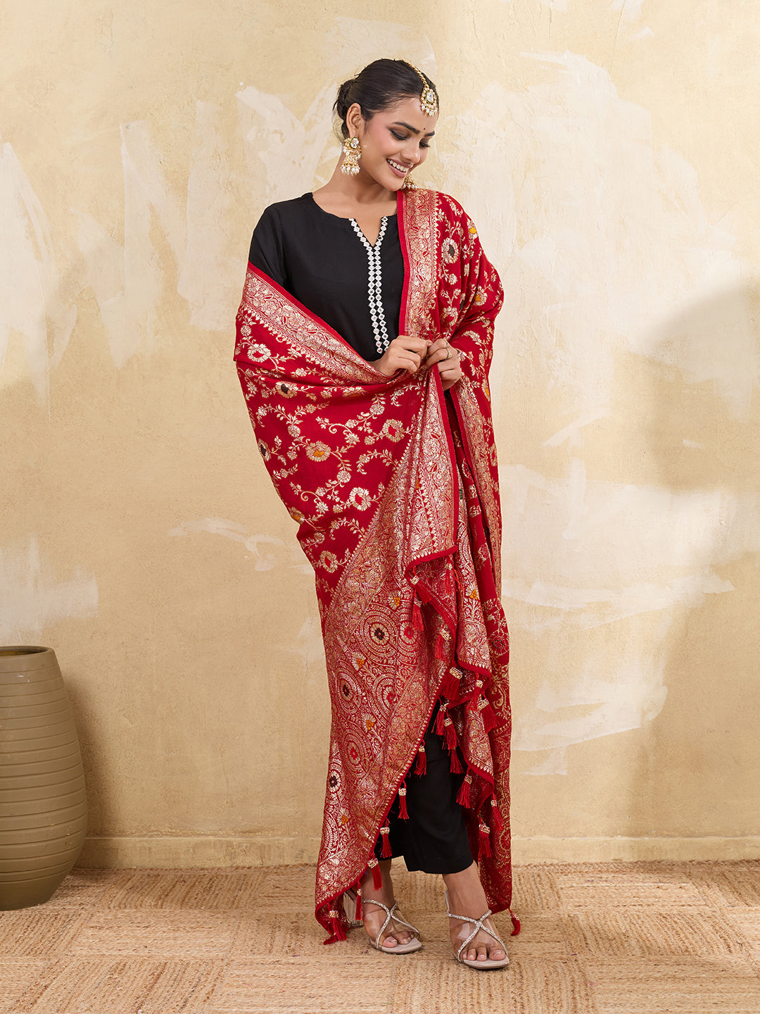 KcPc Royal Banarasi Style Dola Silk Dupatta with Zari Weaving SACR