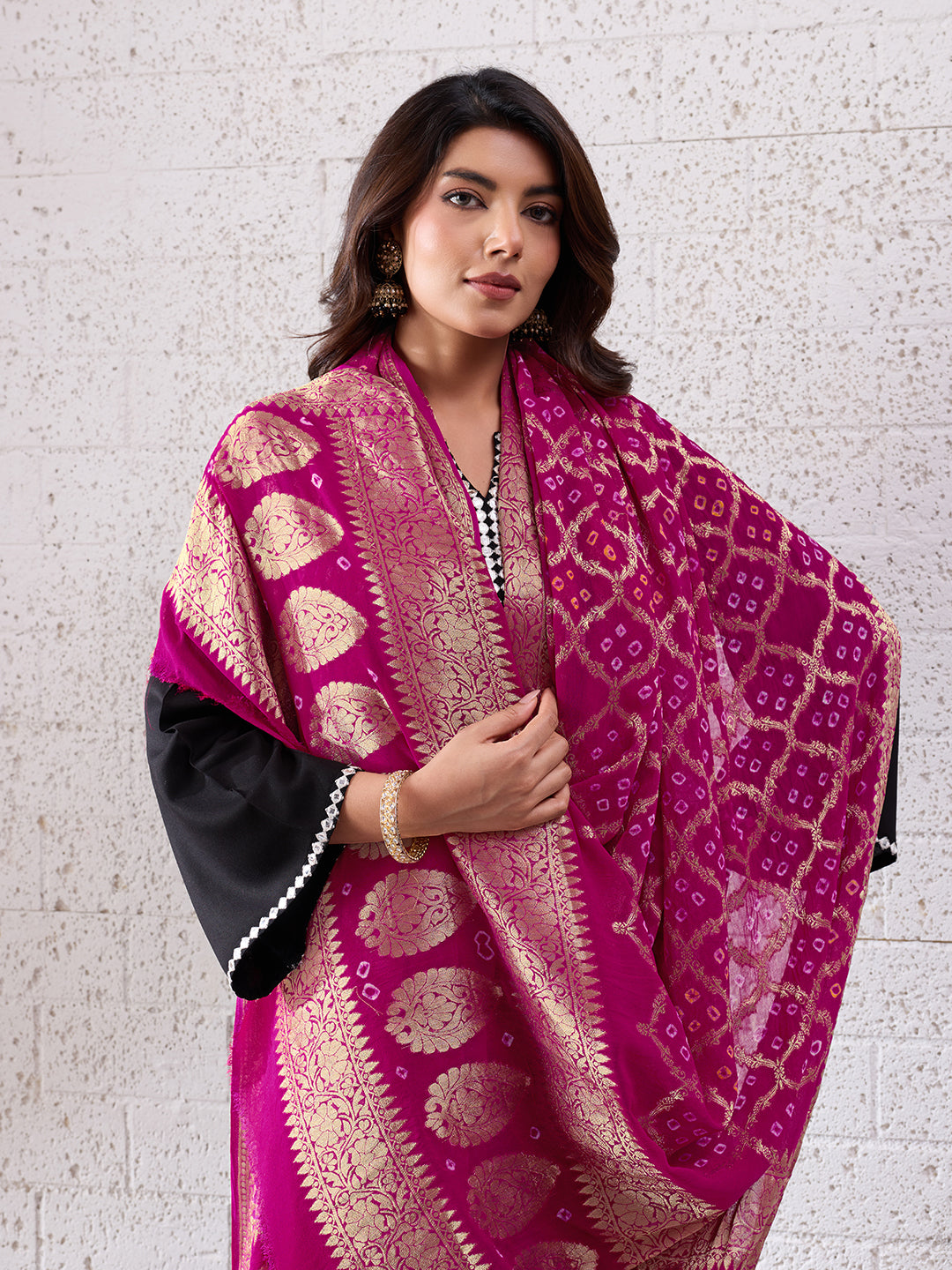 KcPc Pure Georgette Banarasi Bandhani Dupatta Rani
