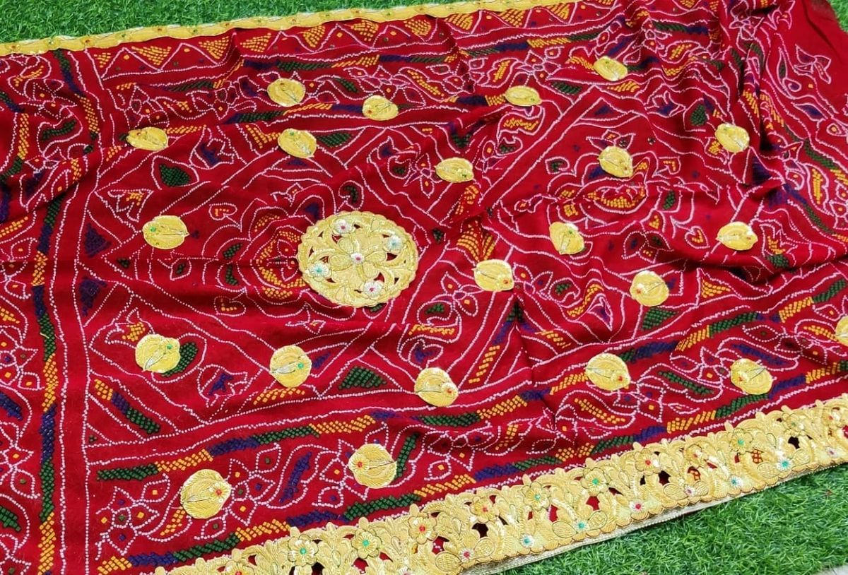 KcPc Rajasthani Ethnic Marwari Chunri Piliya Odhna Chunri (Pure Ojariya fabric)