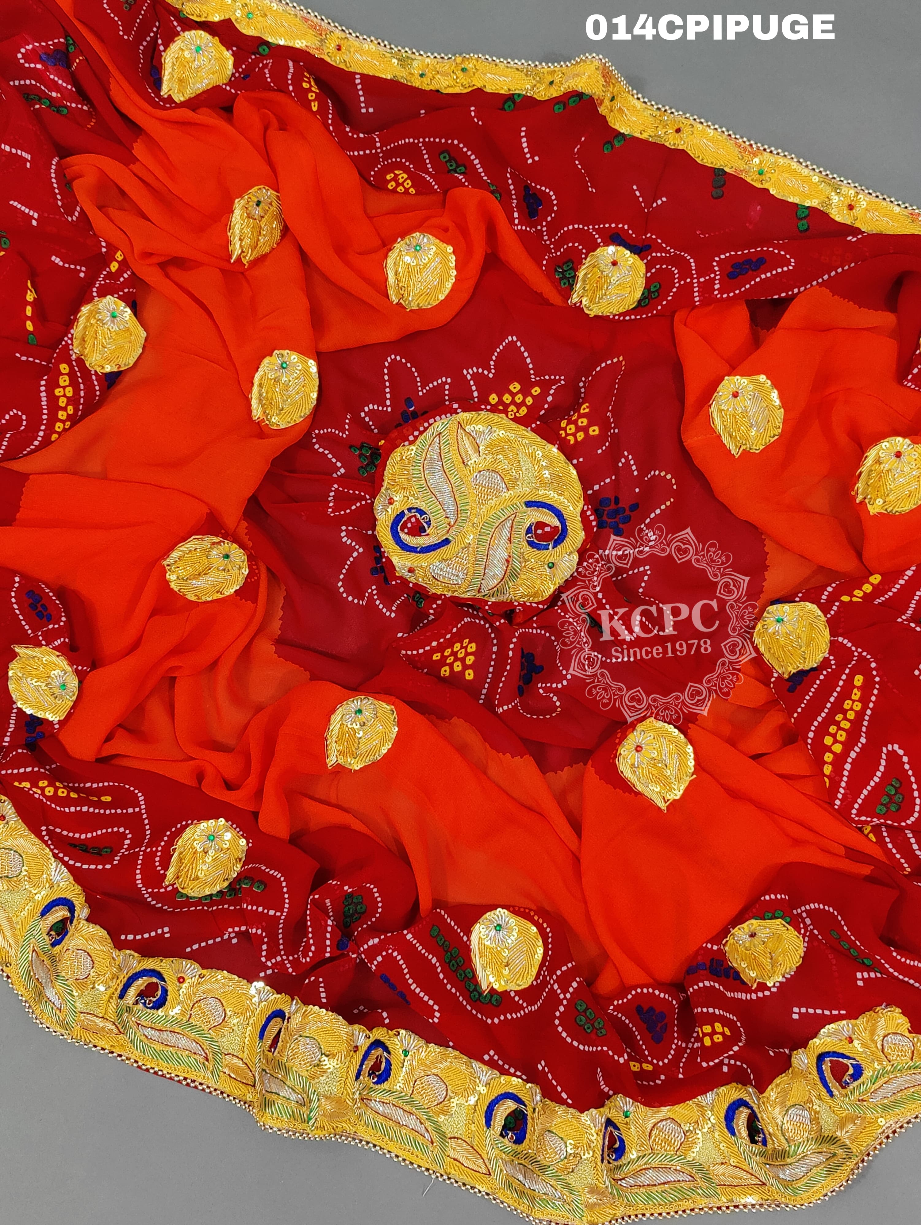 KcPc New Beautifull Heavy Belbutti Marriage Chunri Dedh PatPila (Pure Georgette Fabric)