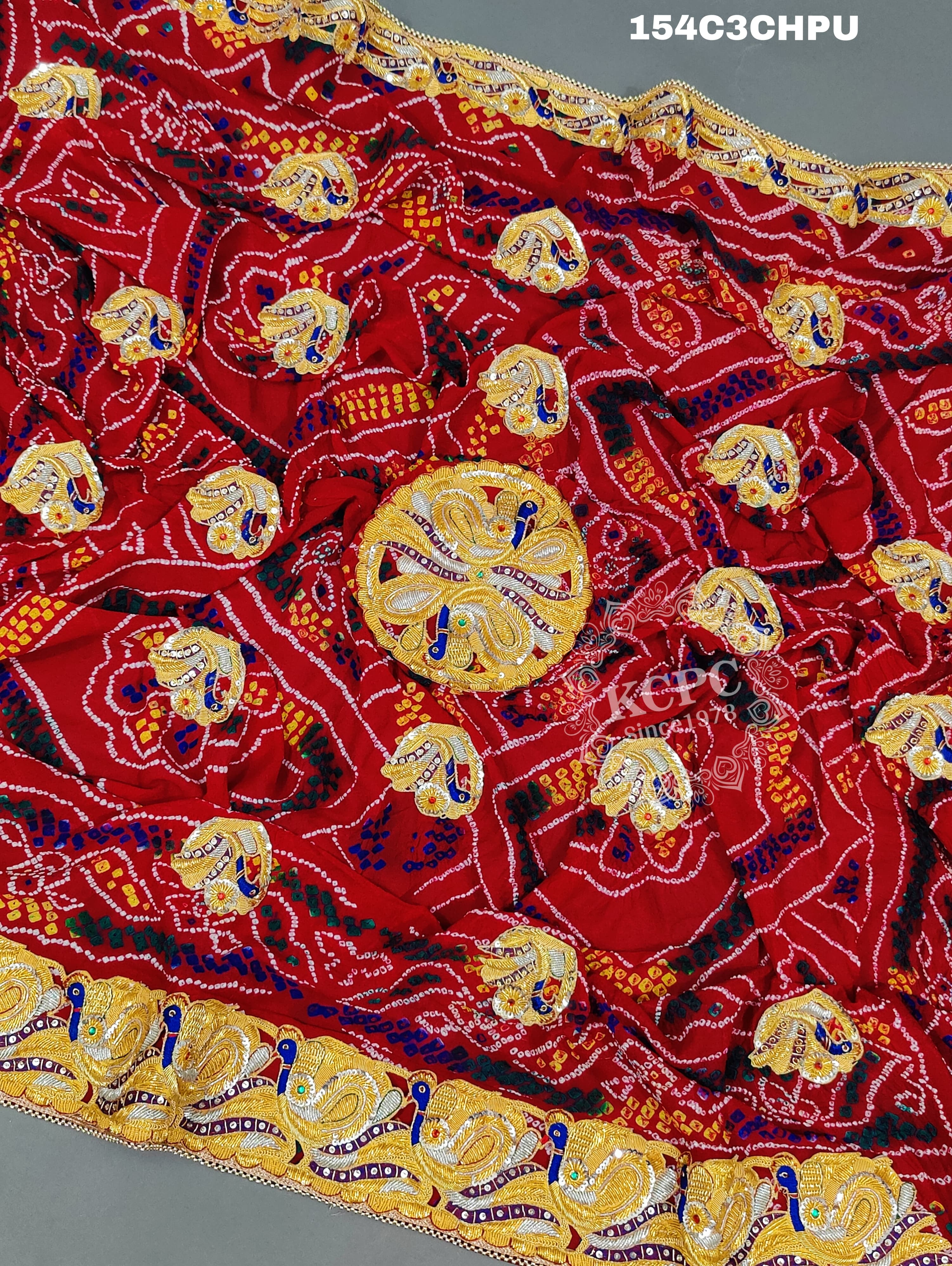 KcPc Peacock belbuti jardozi kolkata rajasthani Chunri (Pure Ojariya fabric)