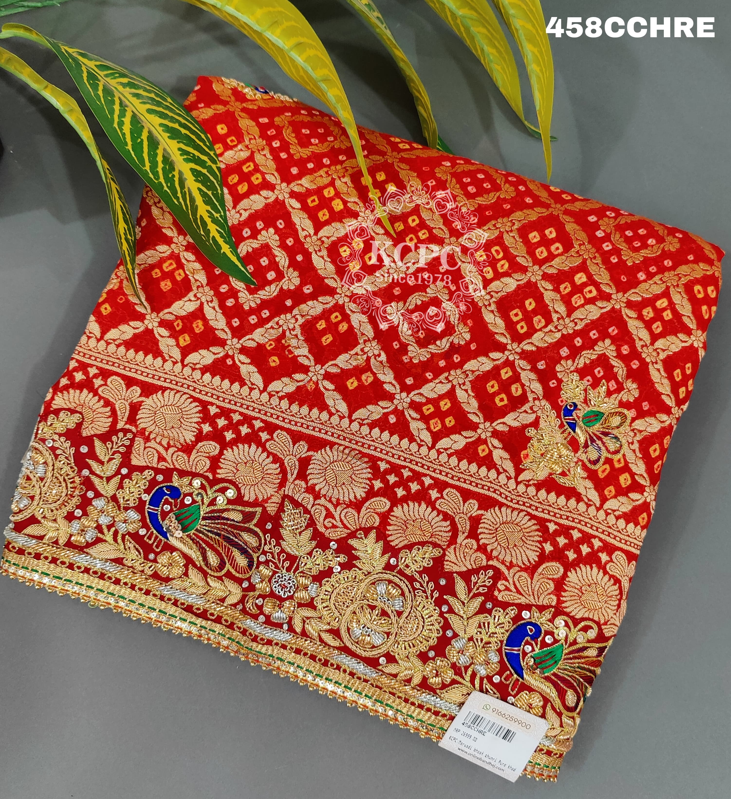 KcPc Marwadi bhaat chunri Pure khaddi Georgette upada junglaw neemzari chunri Chunri(Red)