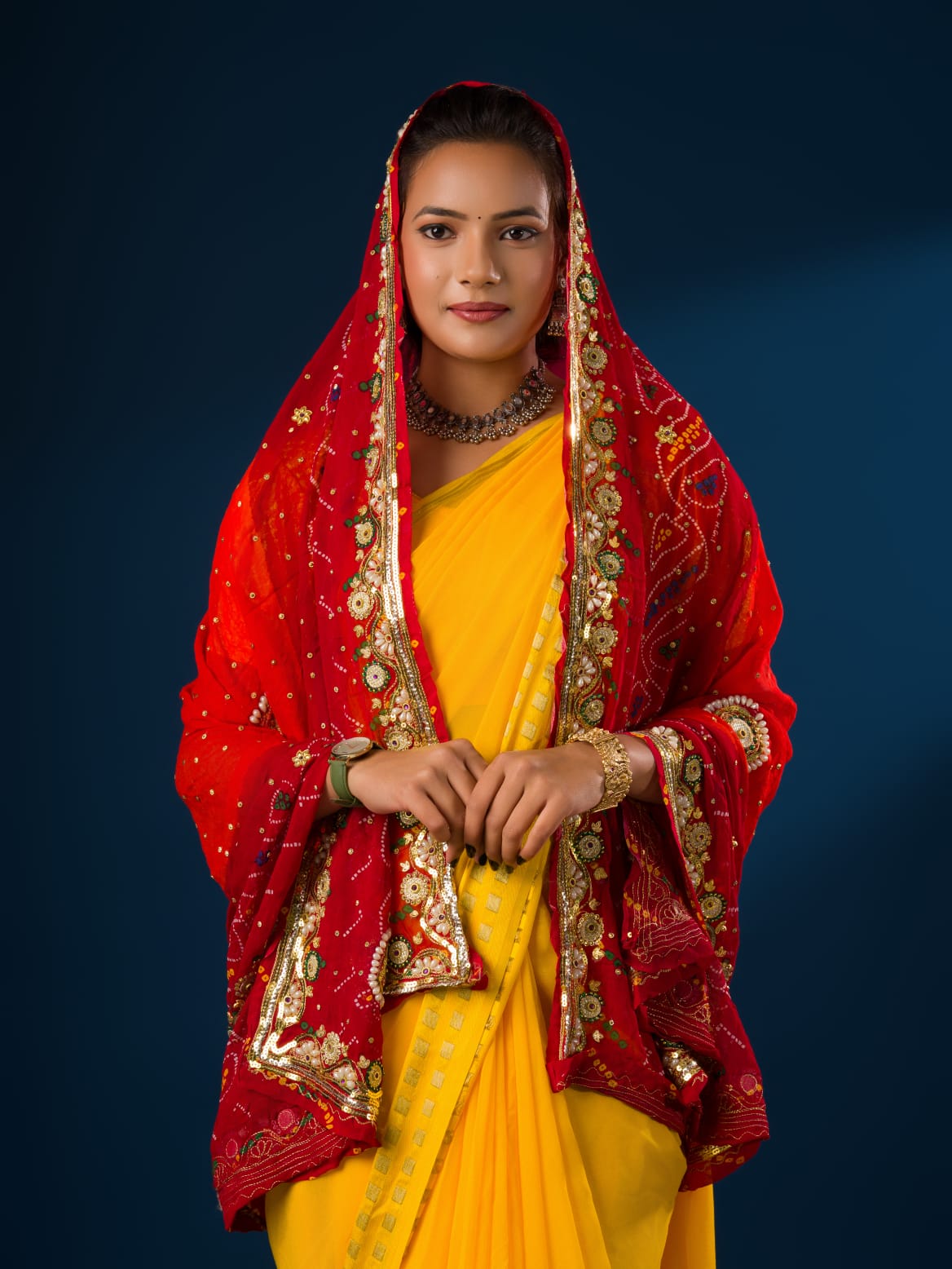 KcPc Pure Georgette Rajasthani Chunri DupattasRed Orange pilaAJM