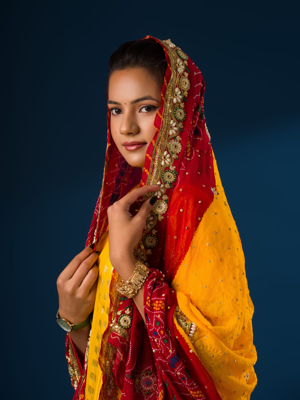 KcPc Pure Georgette Rajasthani Chunri DupattasRed Lemon PomchaAJM