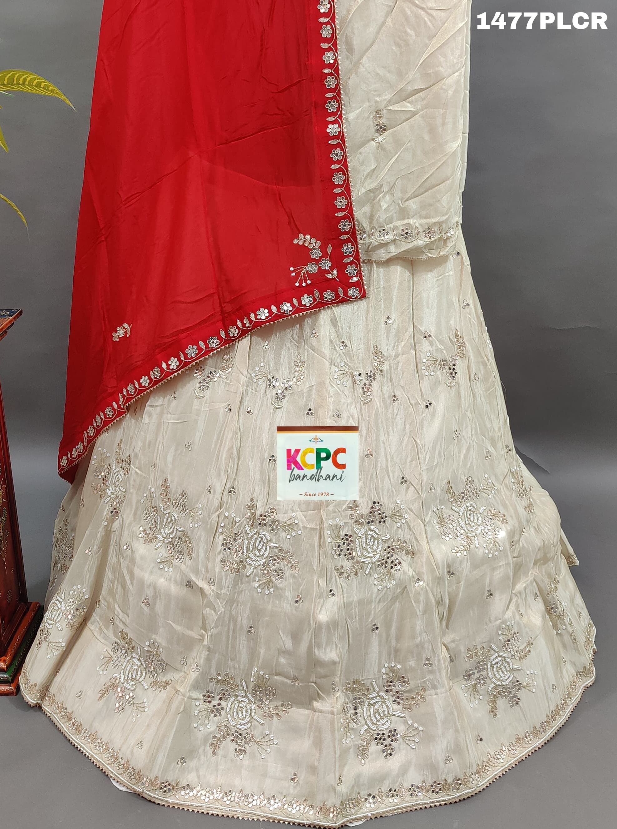 KcPc Beautiful Pure Upada Silk with white Cutdana Beads Mirror work LehengaMAD