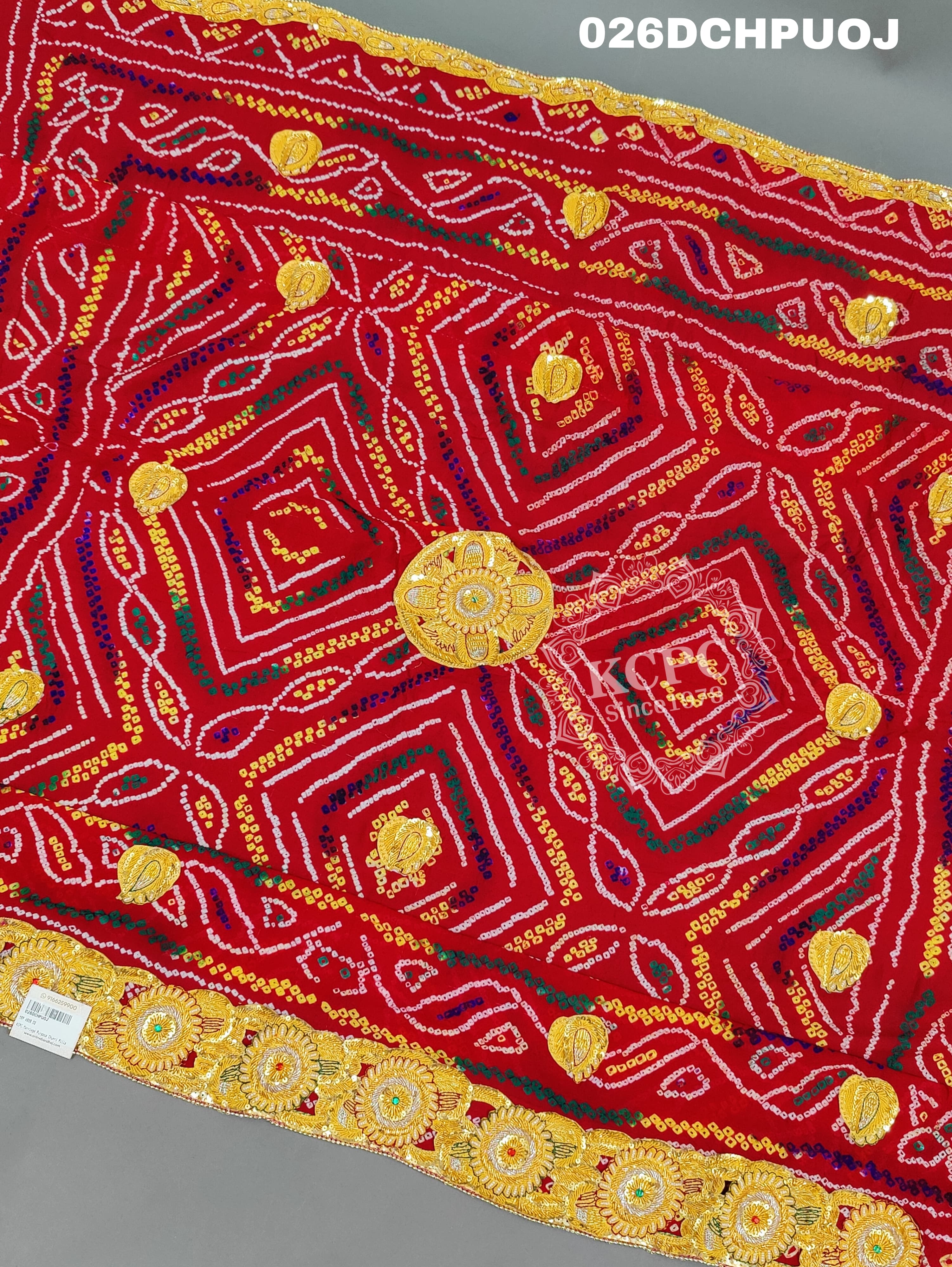 KcPc Marriage Purpose Chunri Pilia Dupatta 1.5 pat Traditional Chakra Belbuti Chunri (Pure Ojariya Fabric)