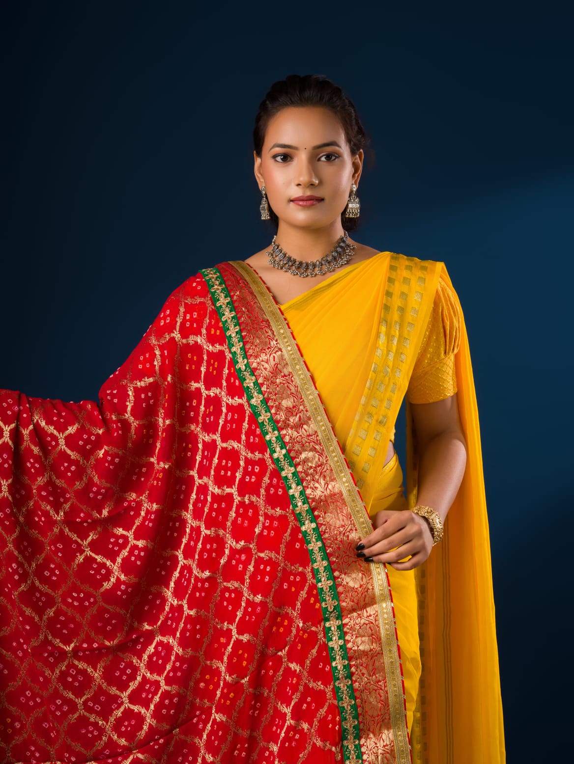 KcPc Pure GeorgetteBanarasi Ghatchola Bandhani Dupatta Chunri