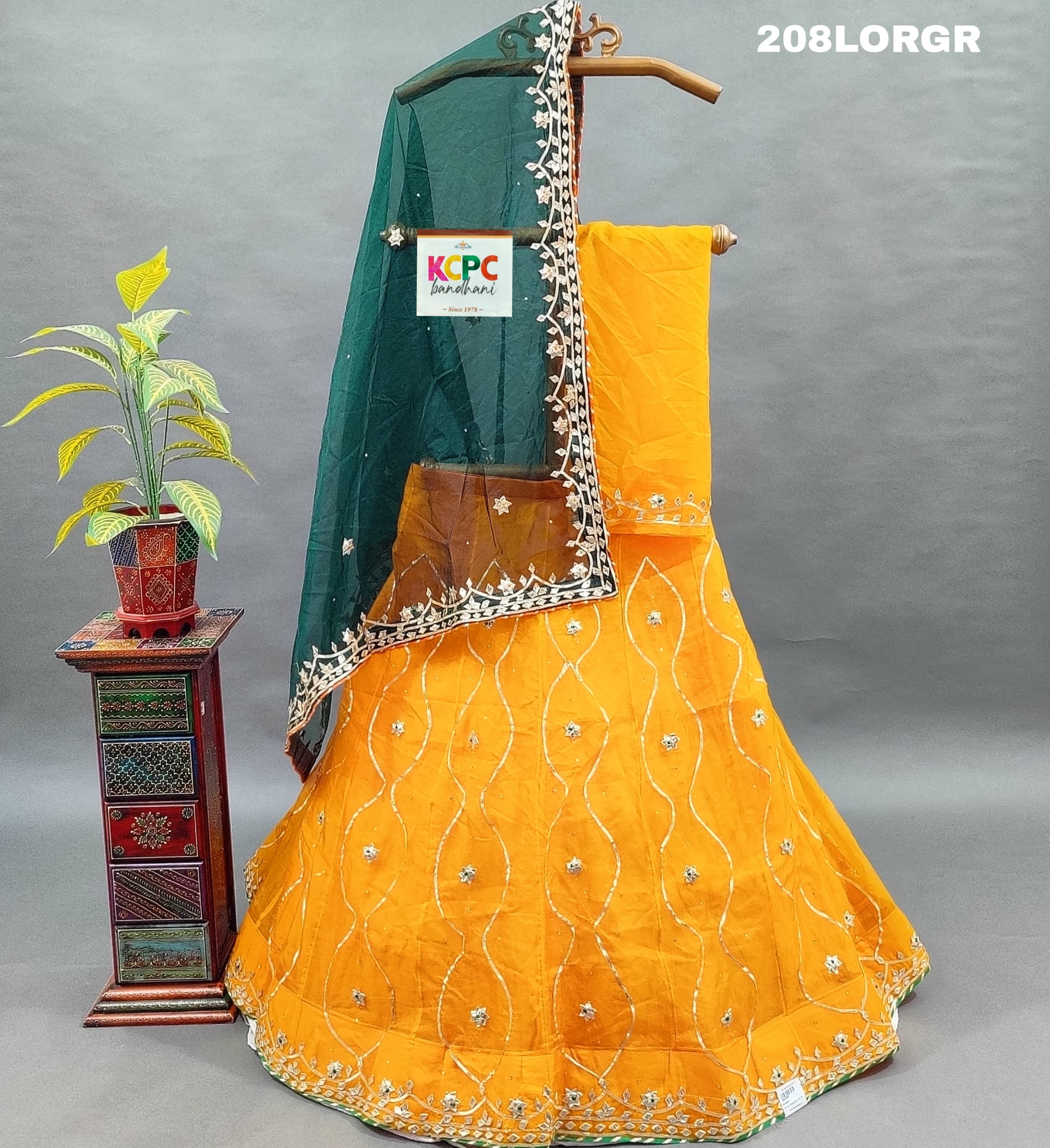 Pure Organza Bright Colour Beautiful Gotapatti Work With Baking Lappa Bitu Nr Orange Green Lehenga