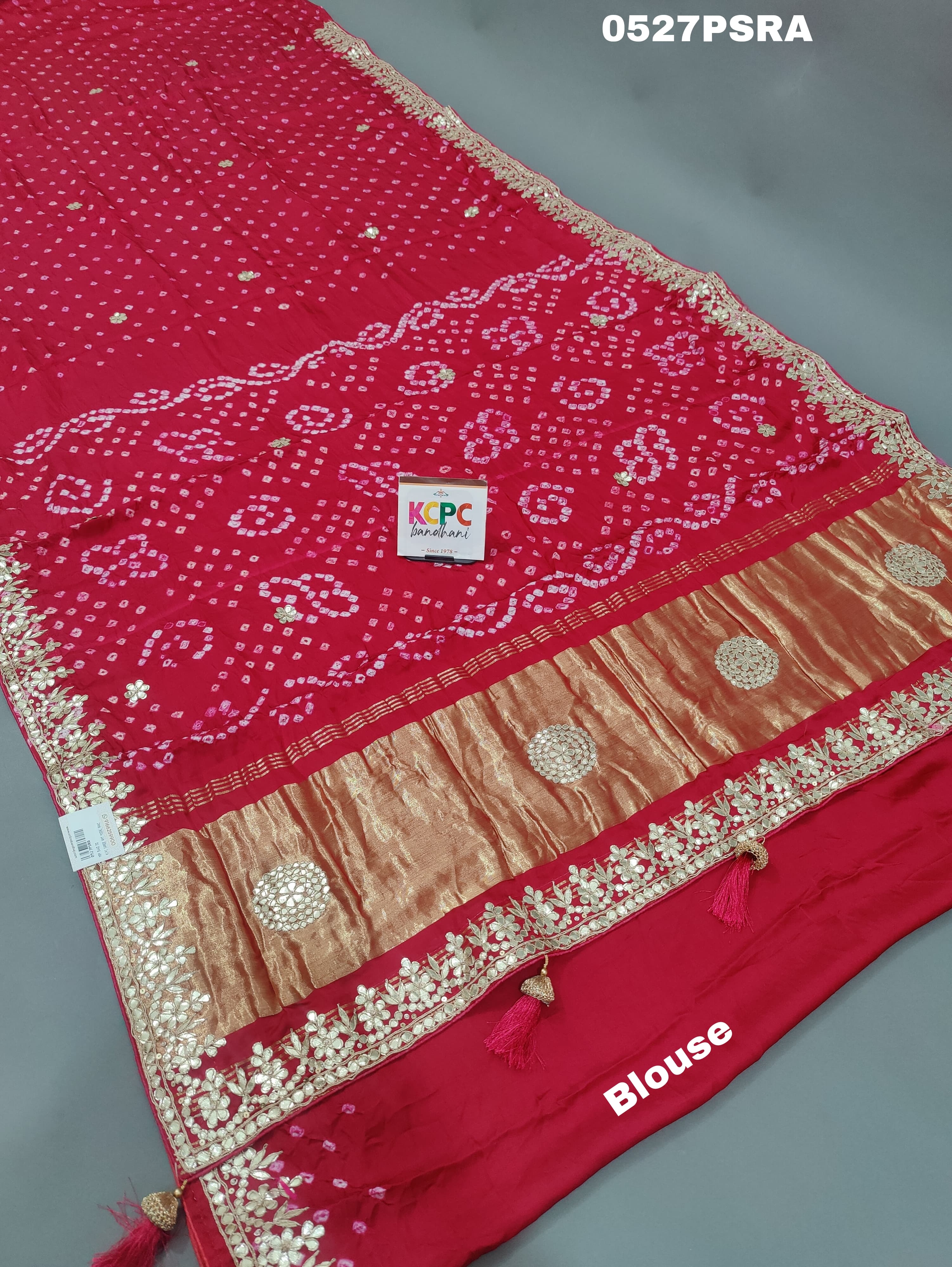 KcPc Pure Modal Silk Bandhani Ekdana Bandhej Heavy Gotapatti Work Saree AMT