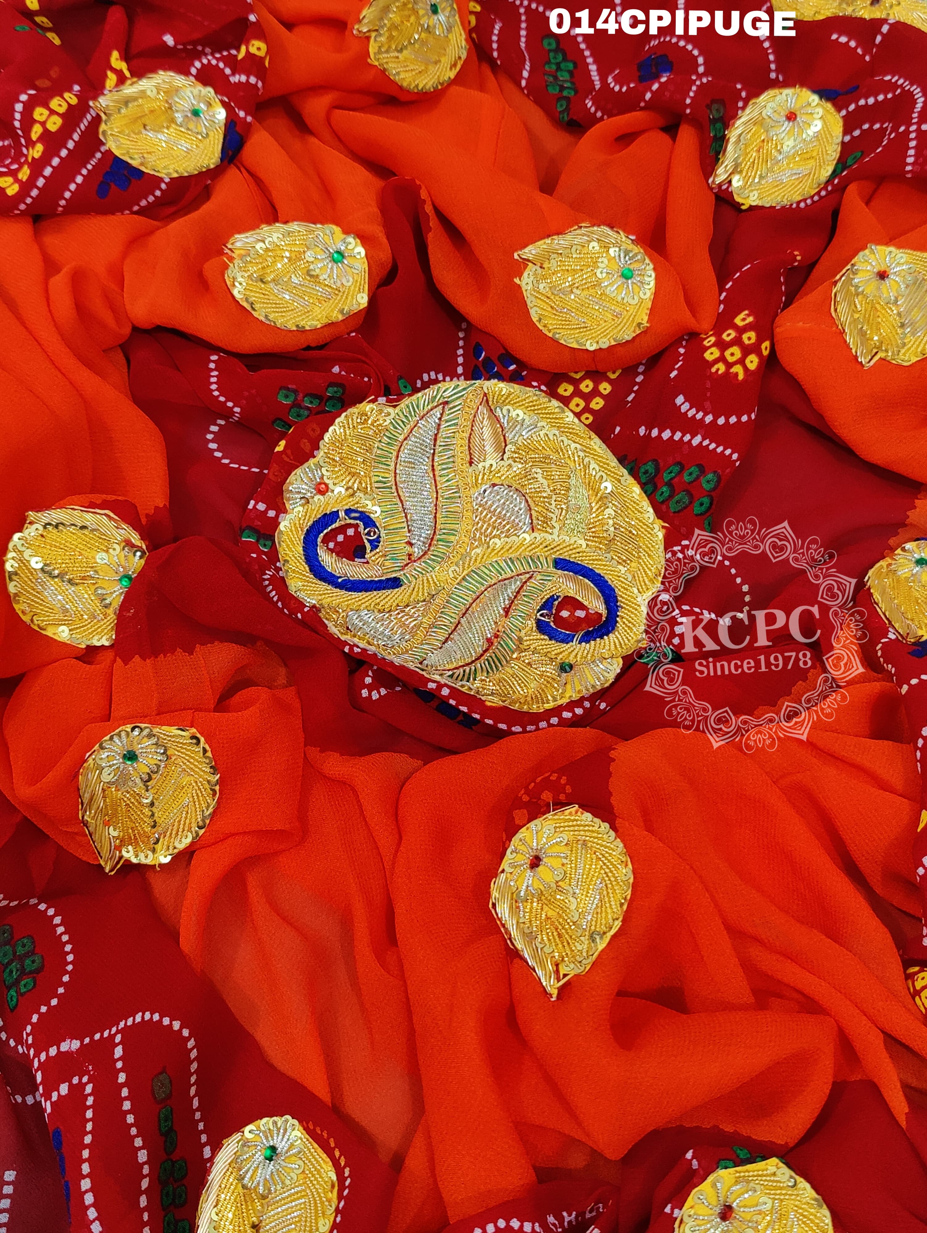 KcPc New Beautifull Heavy Belbutti Marriage Chunri Dedh PatPila (Pure Georgette Fabric)