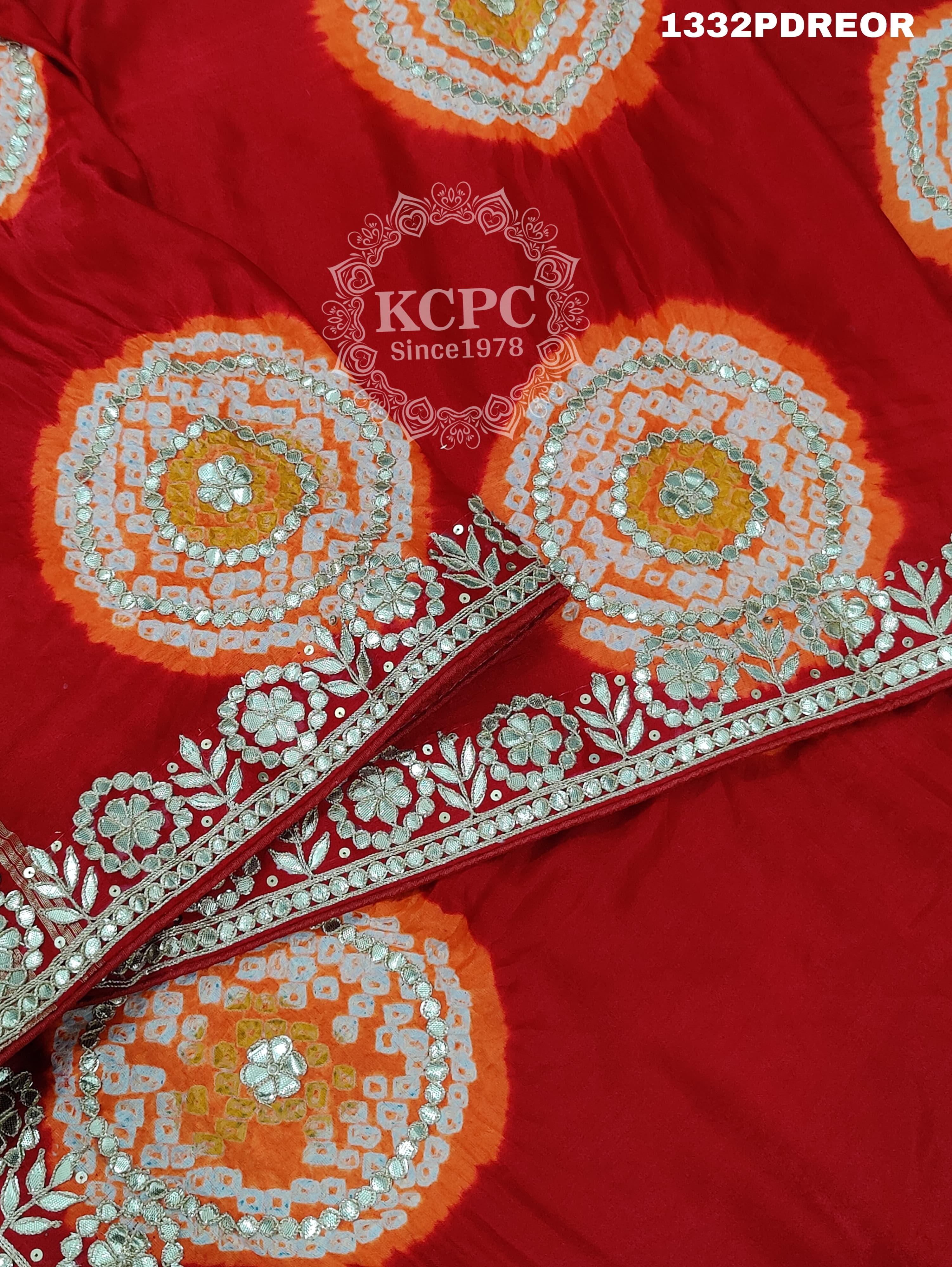 KcPc New Gaji silk Handmade Laddu Bandhej Gota patti Work Dupatta AMT