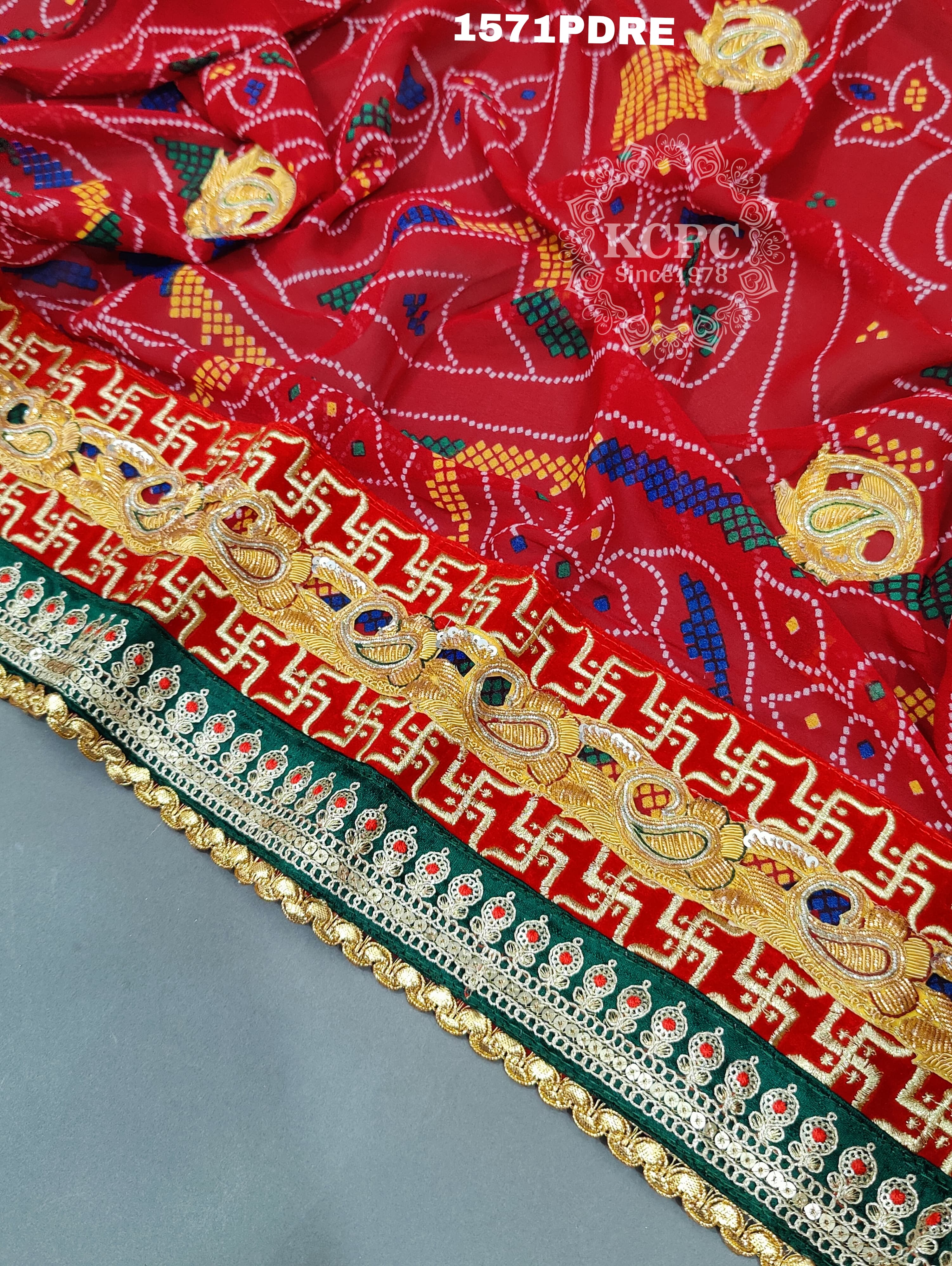 KcPc Marwadi Pure Georgette Bel Buti with swastik border Heavy Dupatta