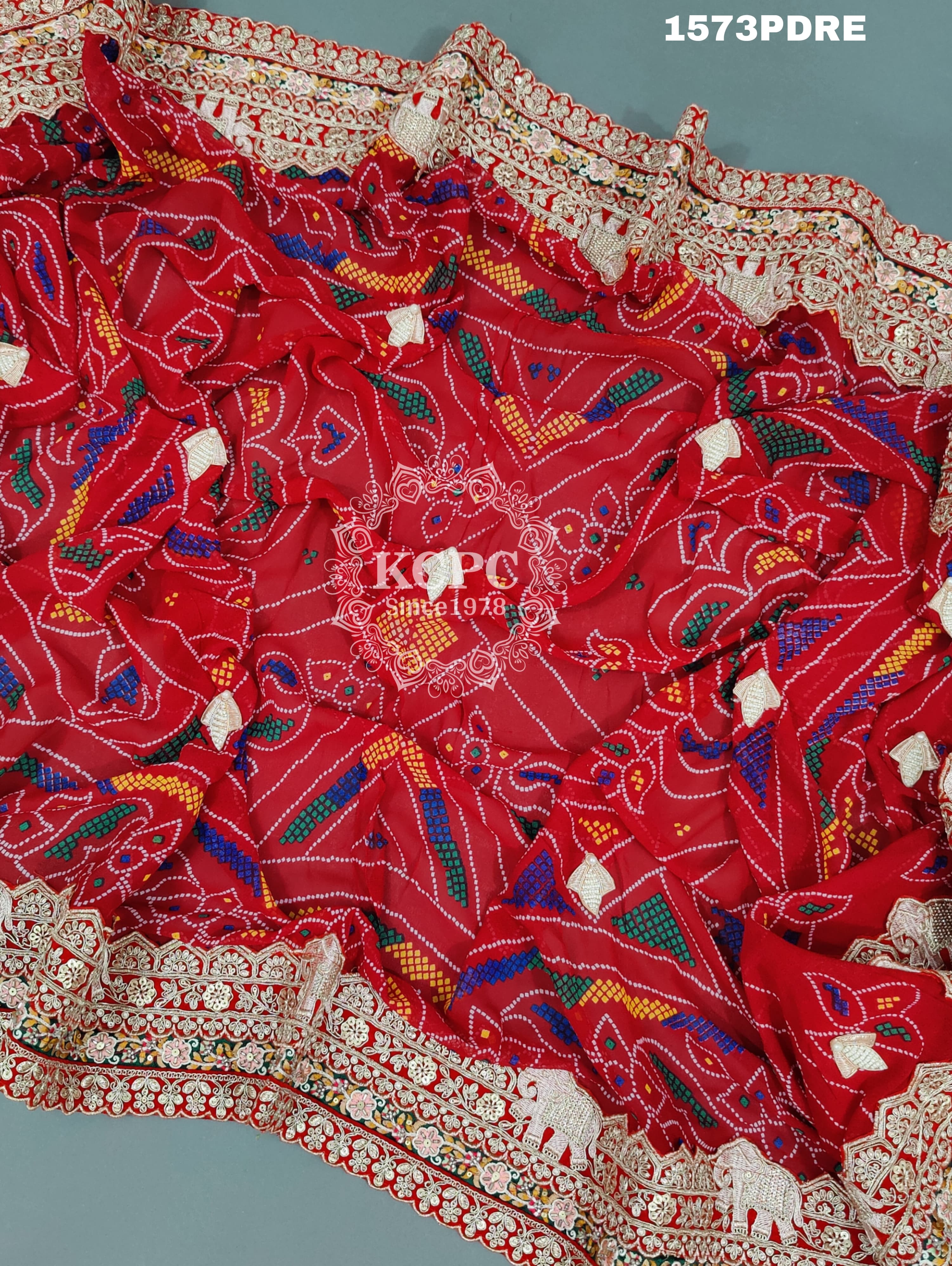 KcPc New Marwadi Pure Georgette bandhani Heavy Gotapatti work border Dupatta