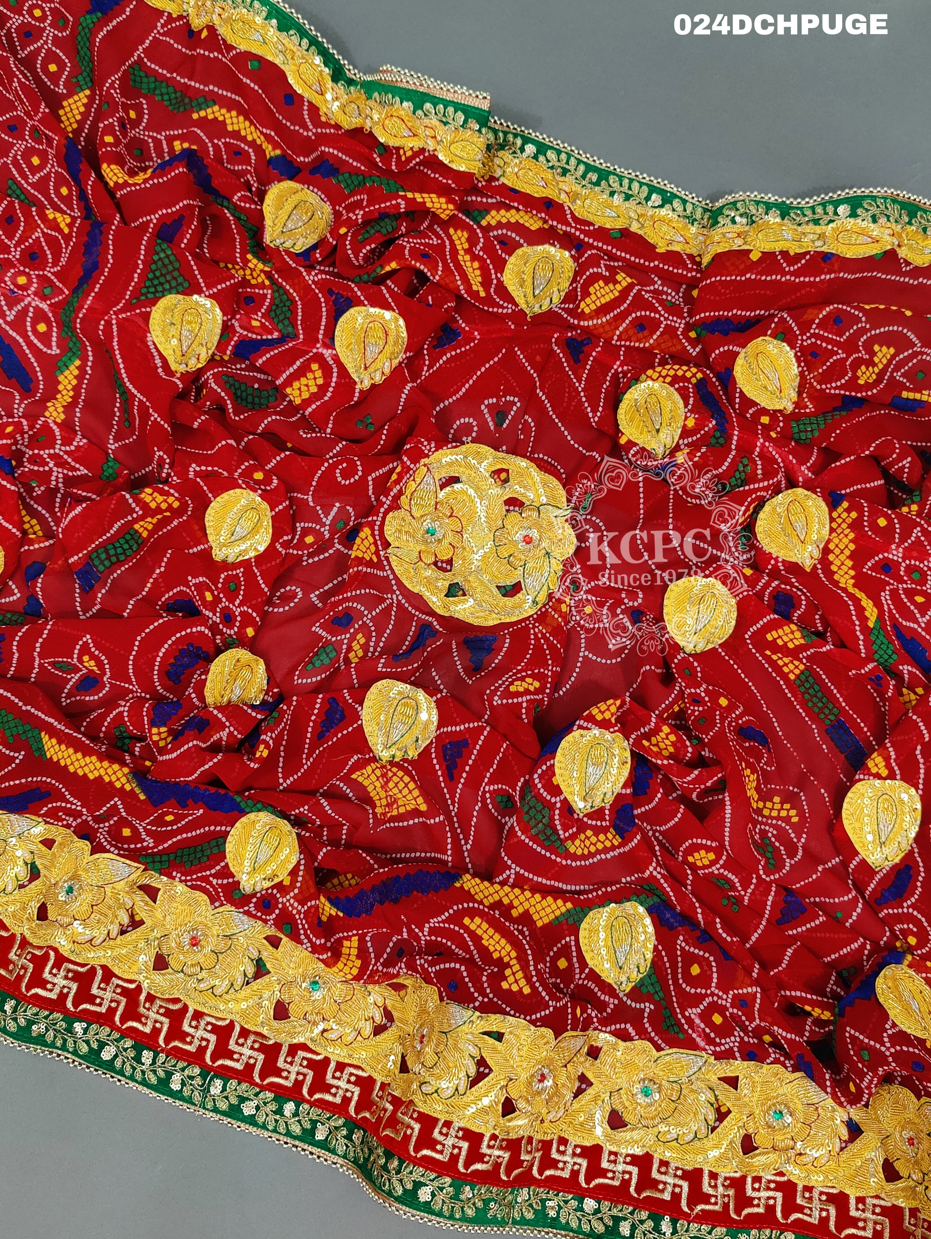 KcPc Marriage Purpose Chunri Pilia Dupatta 1.5 pat Traditional Chunri (Pure Georgette Fabric)