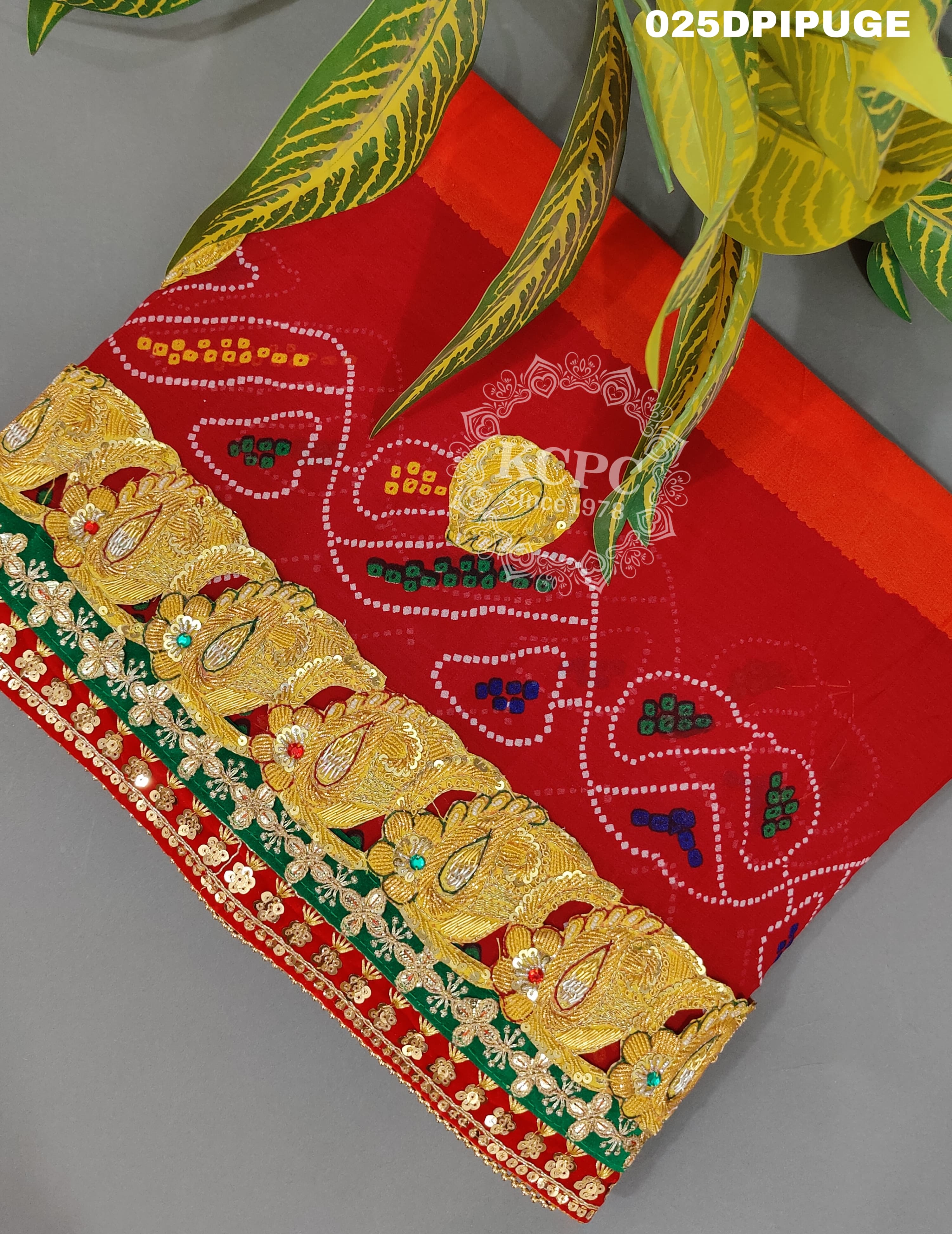 KcPc Marriage Purpose Chunri Pilia Dupatta 1.5 pat traditional kerry BelbutiPila (Pure Georgette Fabric)