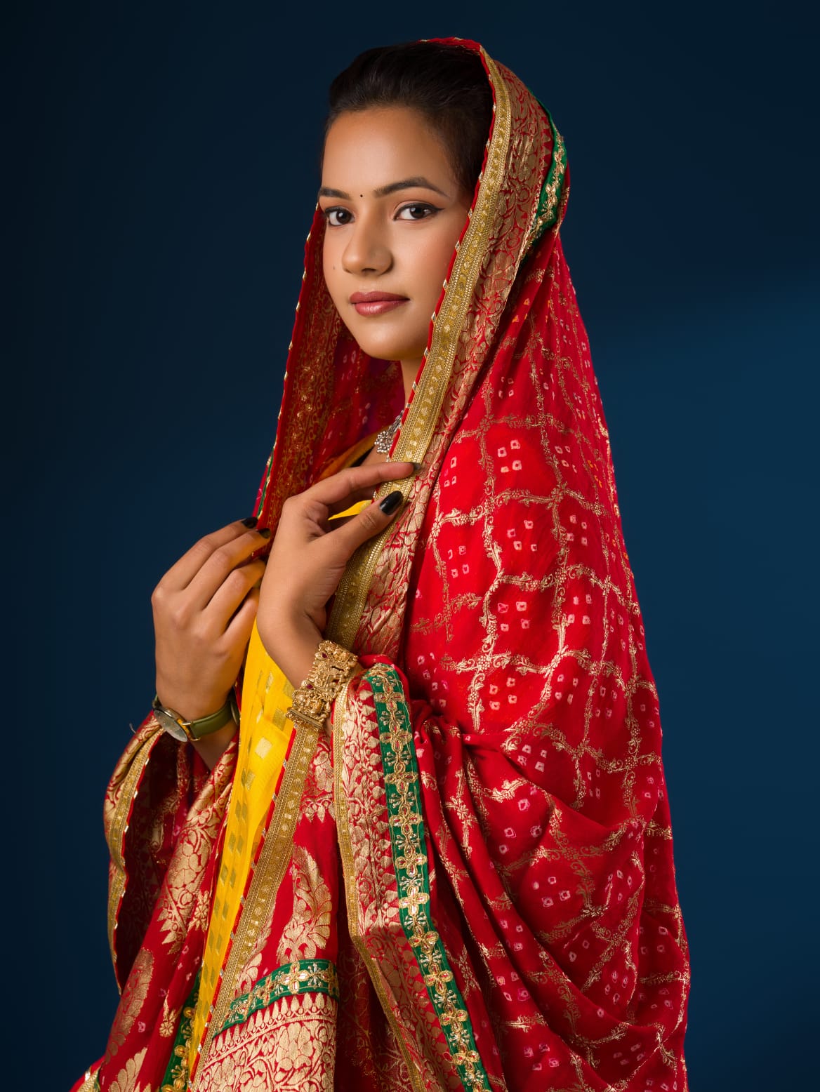 KcPc Pure GeorgetteBanarasi Ghatchola Bandhani Dupatta Chunri