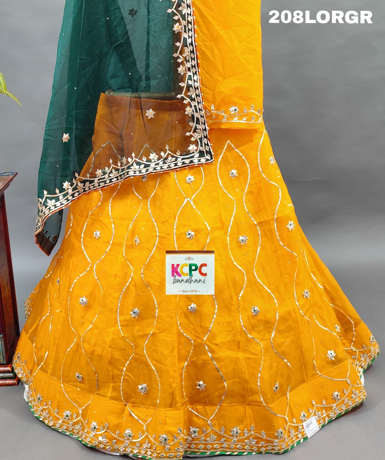 Pure Organza Bright Colour Beautiful Gotapatti Work With Baking Lappa Bitu Nr Orange Green Lehenga
