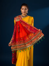 KcPc Rajasthani Marwadi Pure Georgette Chunri pila Broach Stole