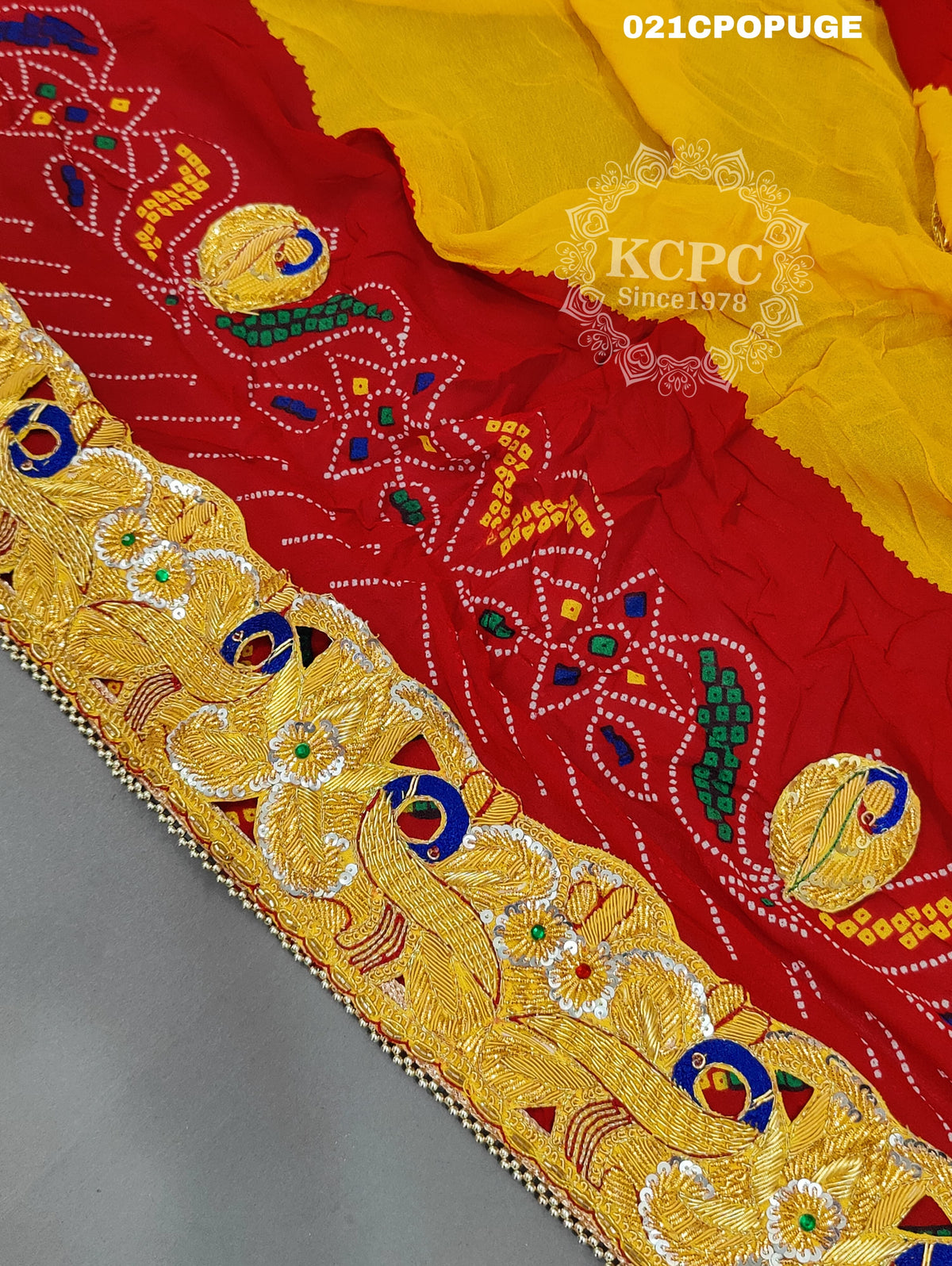 KcPc Marwadi Pila Pure Georgette Bel Buti Heavy Odhna