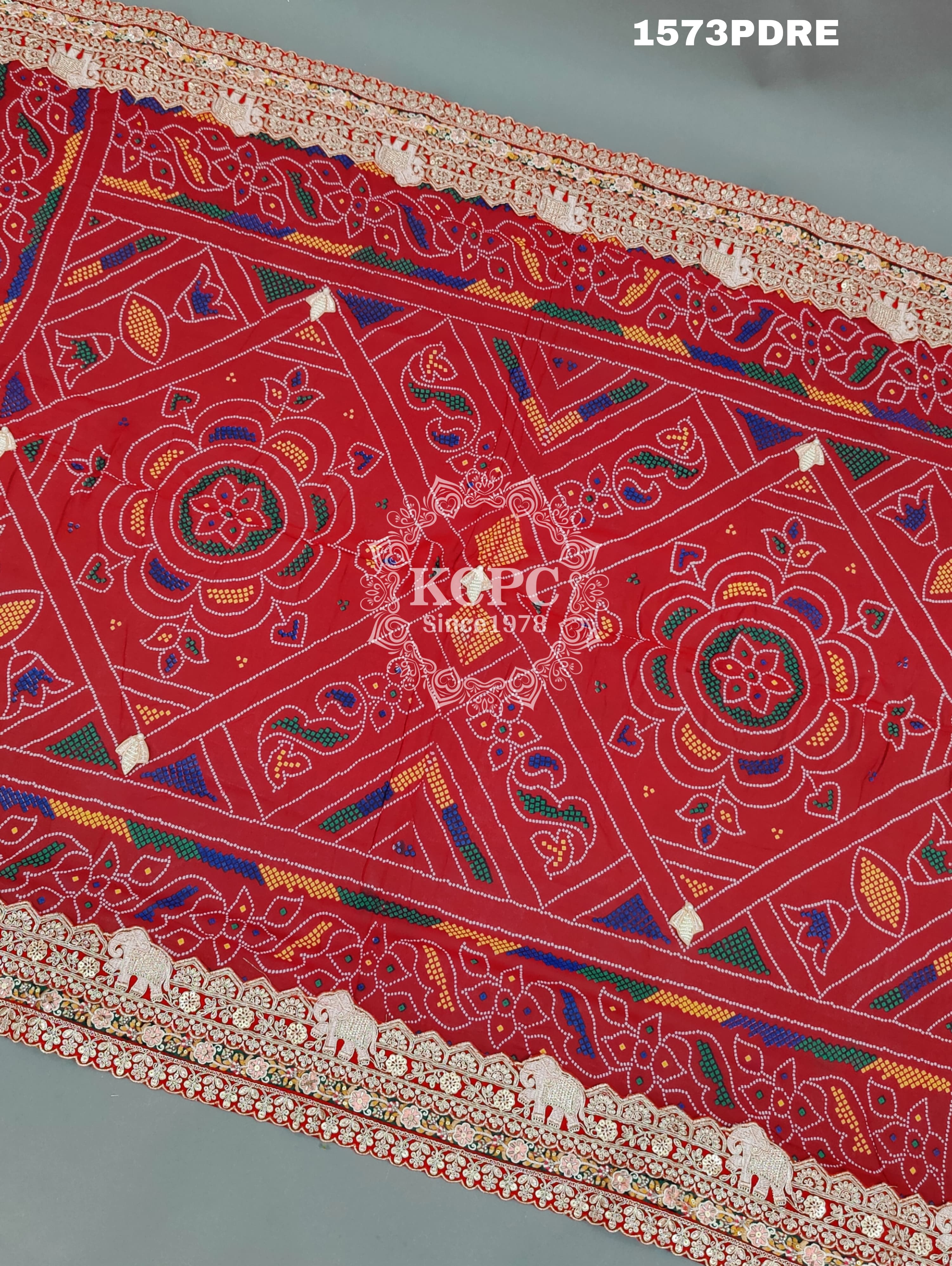 KcPc New Marwadi Pure Georgette bandhani Heavy Gotapatti work border Dupatta