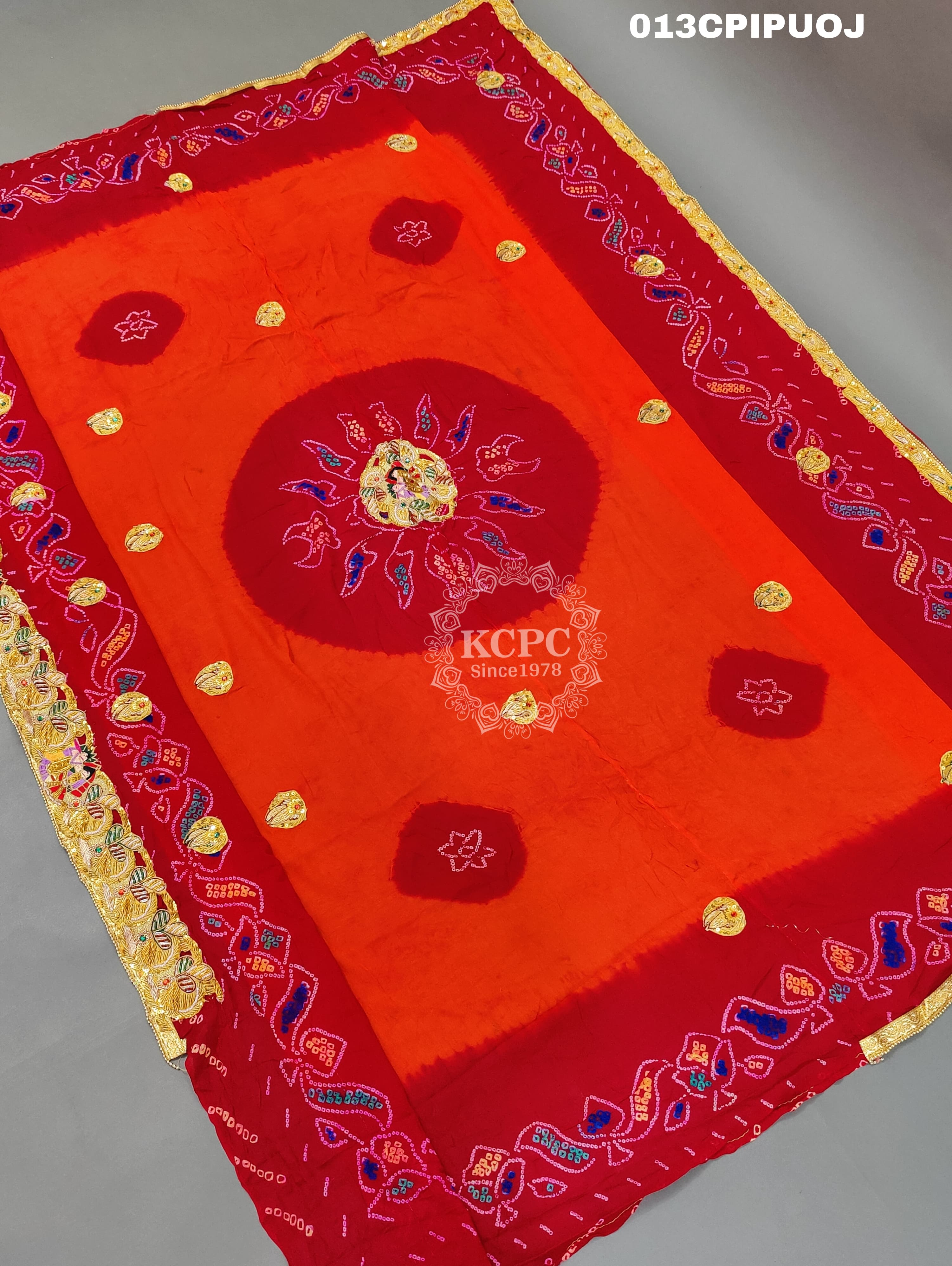 KcPc New Beautifull Heavy Belbuti jaipuri Odhna Pila(Pure Ojariya Fabric)
