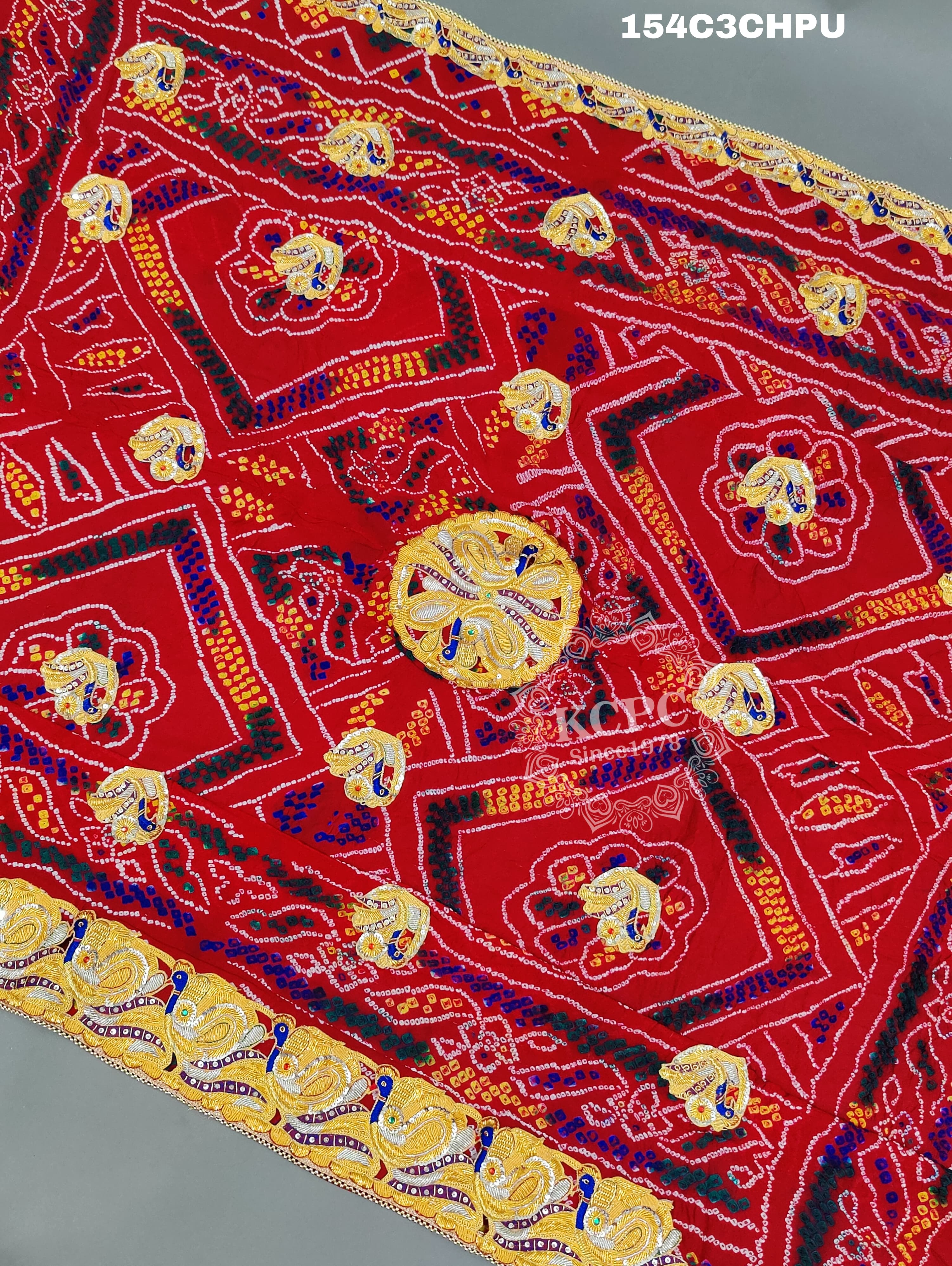 KcPc Peacock belbuti jardozi kolkata rajasthani Chunri (Pure Ojariya fabric)