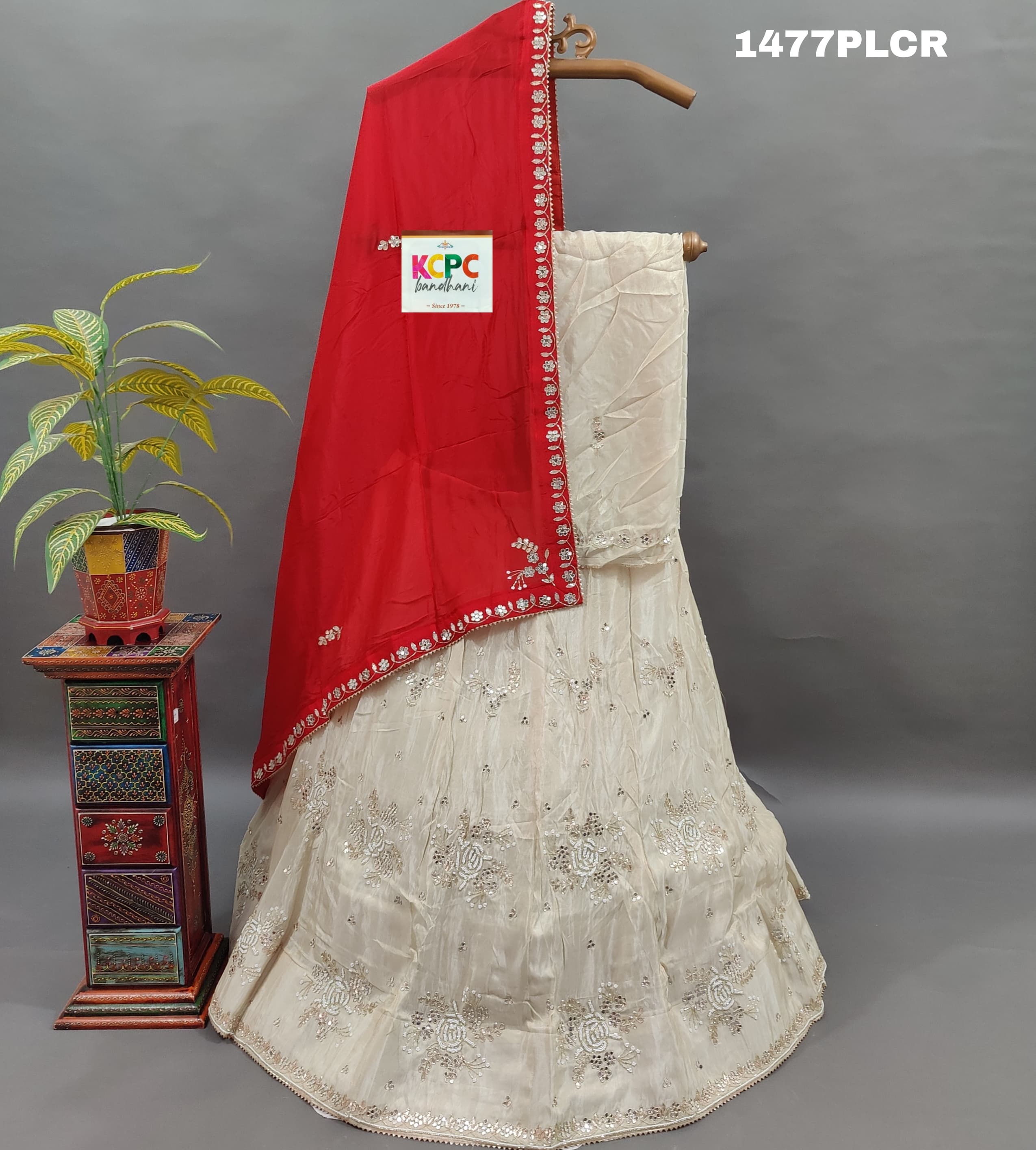 KcPc Beautiful Pure Upada Silk with white Cutdana Beads Mirror work LehengaMAD