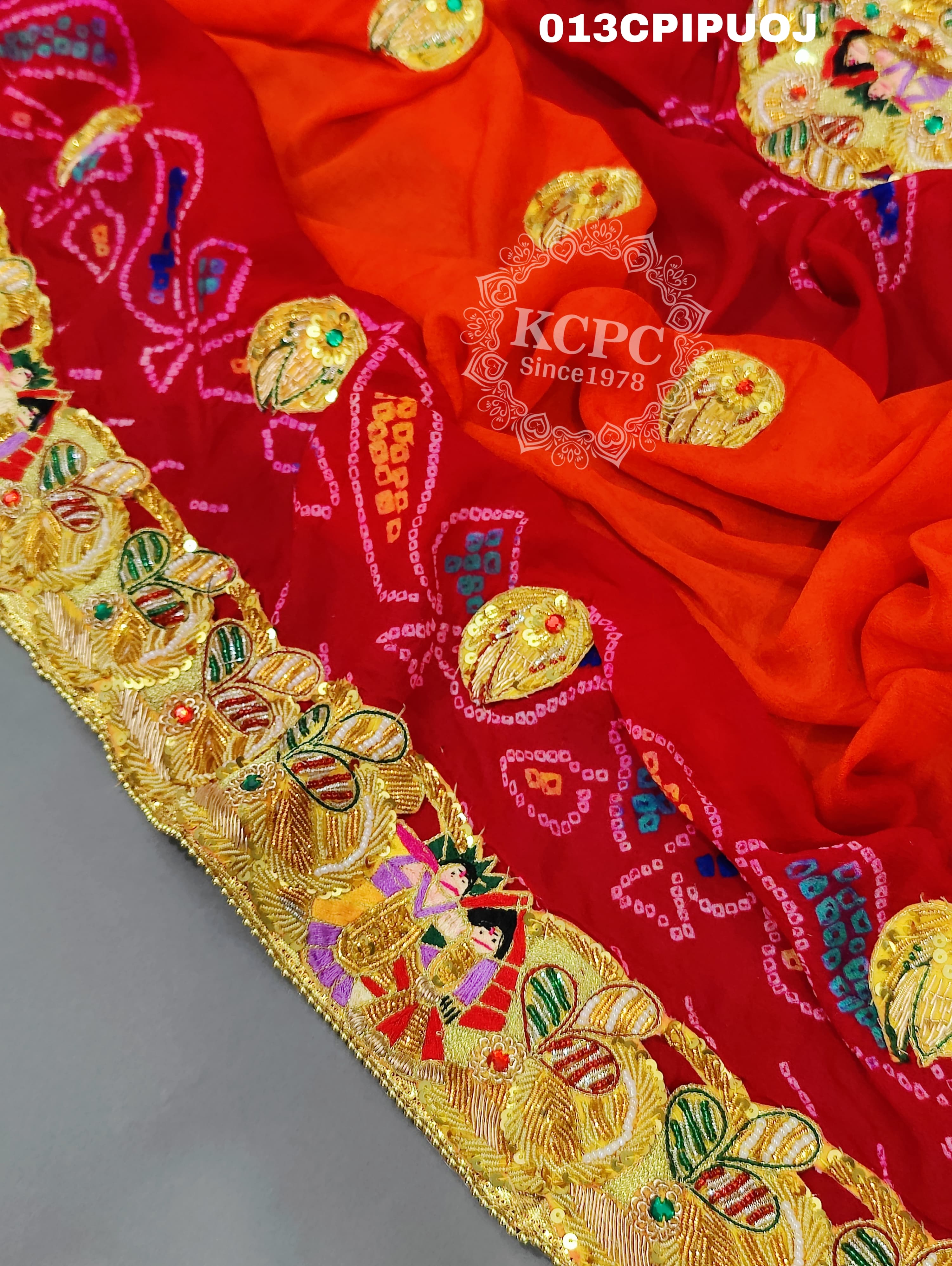 KcPc New Beautifull Heavy Belbuti jaipuri Odhna Pila(Pure Ojariya Fabric)