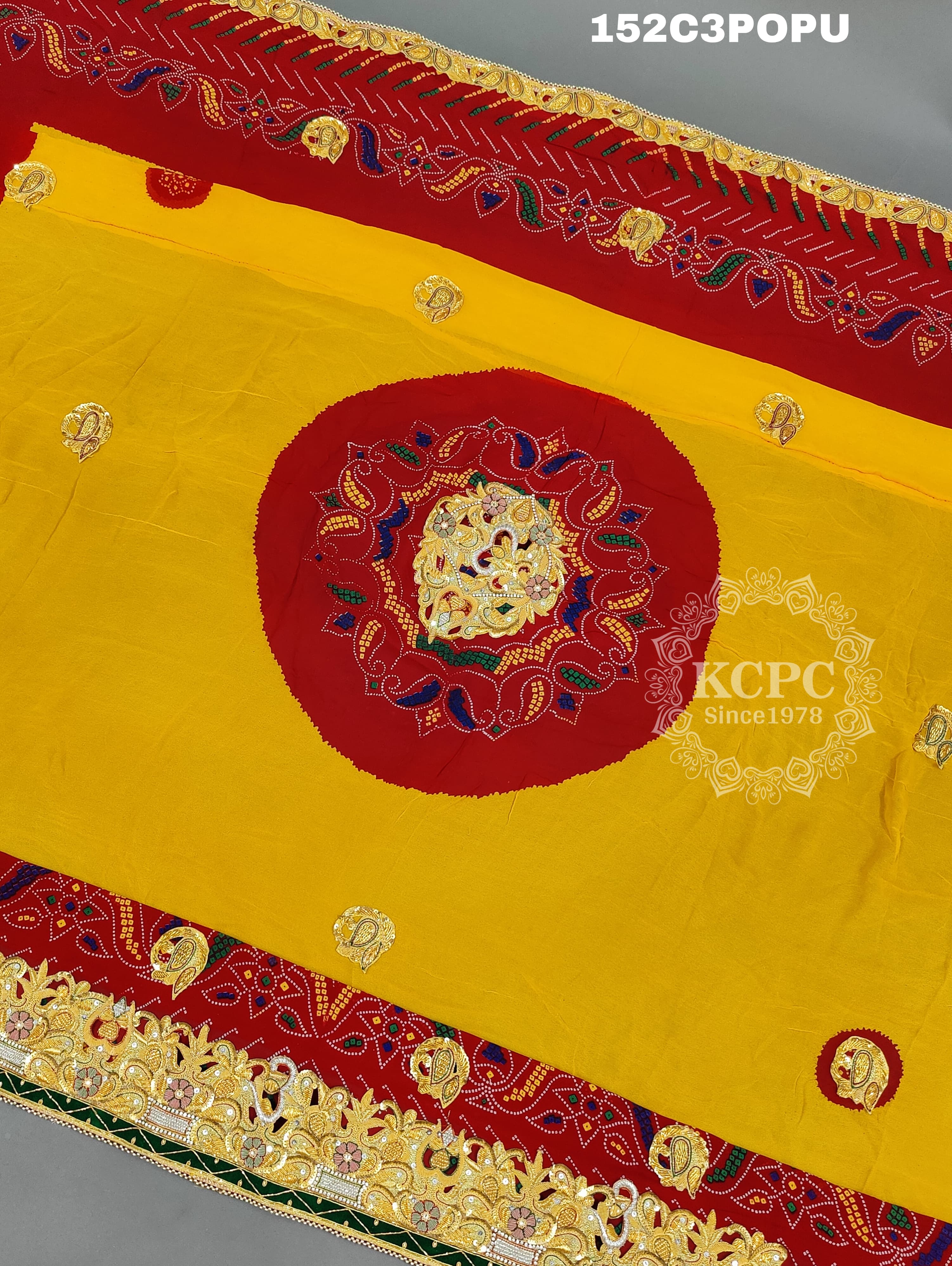 KcPc Original Marwadi Bhaat ki chunri Piliya Odhna Pomcha (Pure Georgette Fabric)