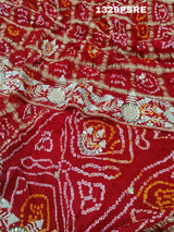 Gaji Silk Gharchola with white Cutdana Beads Mirror work Saree