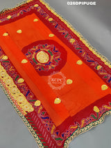 KcPc Marriage Purpose Chunri Pilia Dupatta 1.5 pat Traditional Chakra Belbutipila (Pure Georgette Fabric)