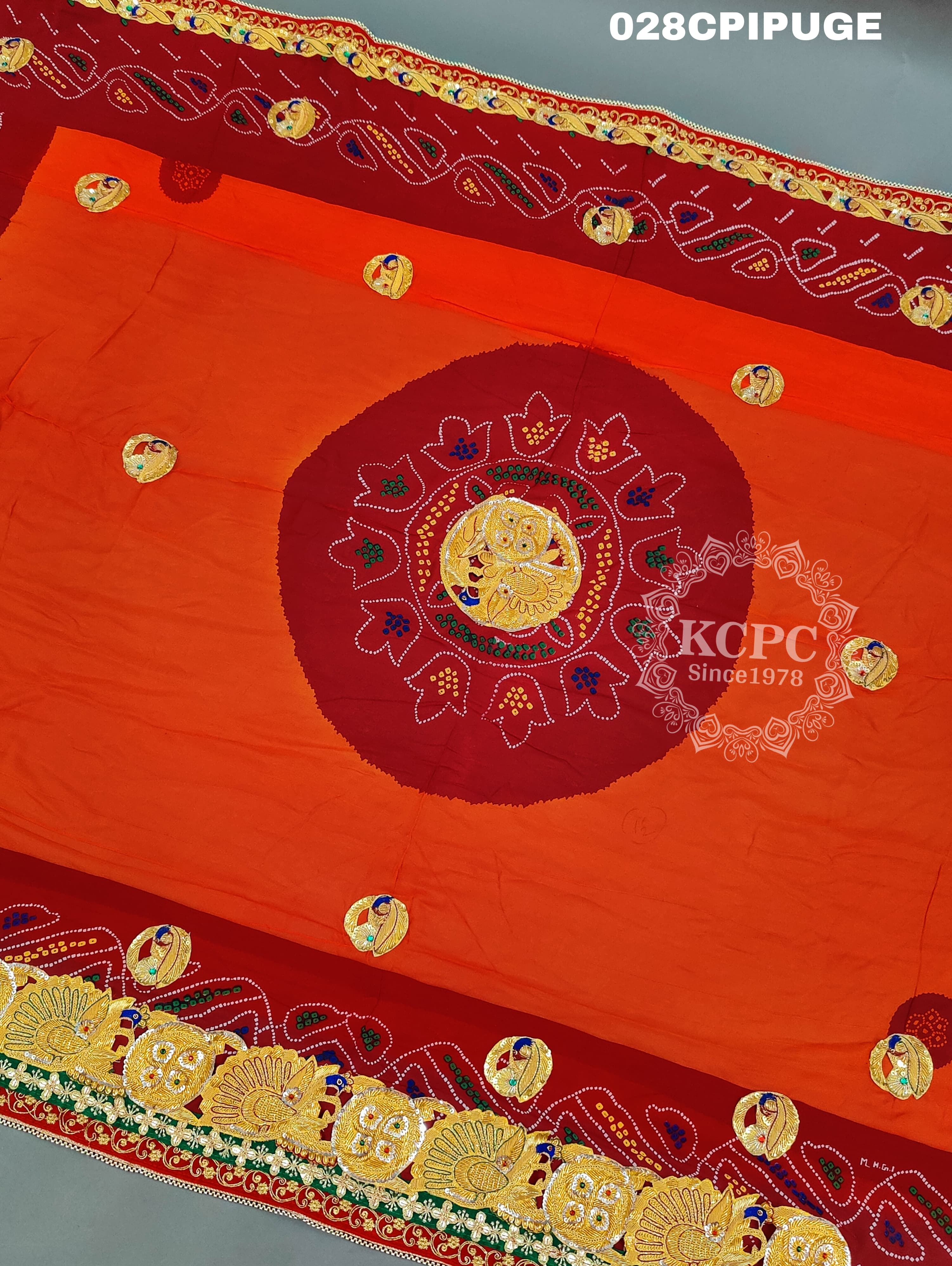 KcPc Latest Ethnic Indian Marriage Bridal Chunri Pila Odhna in Peacock Belbuti workPila (Pure Georgette Fabric)