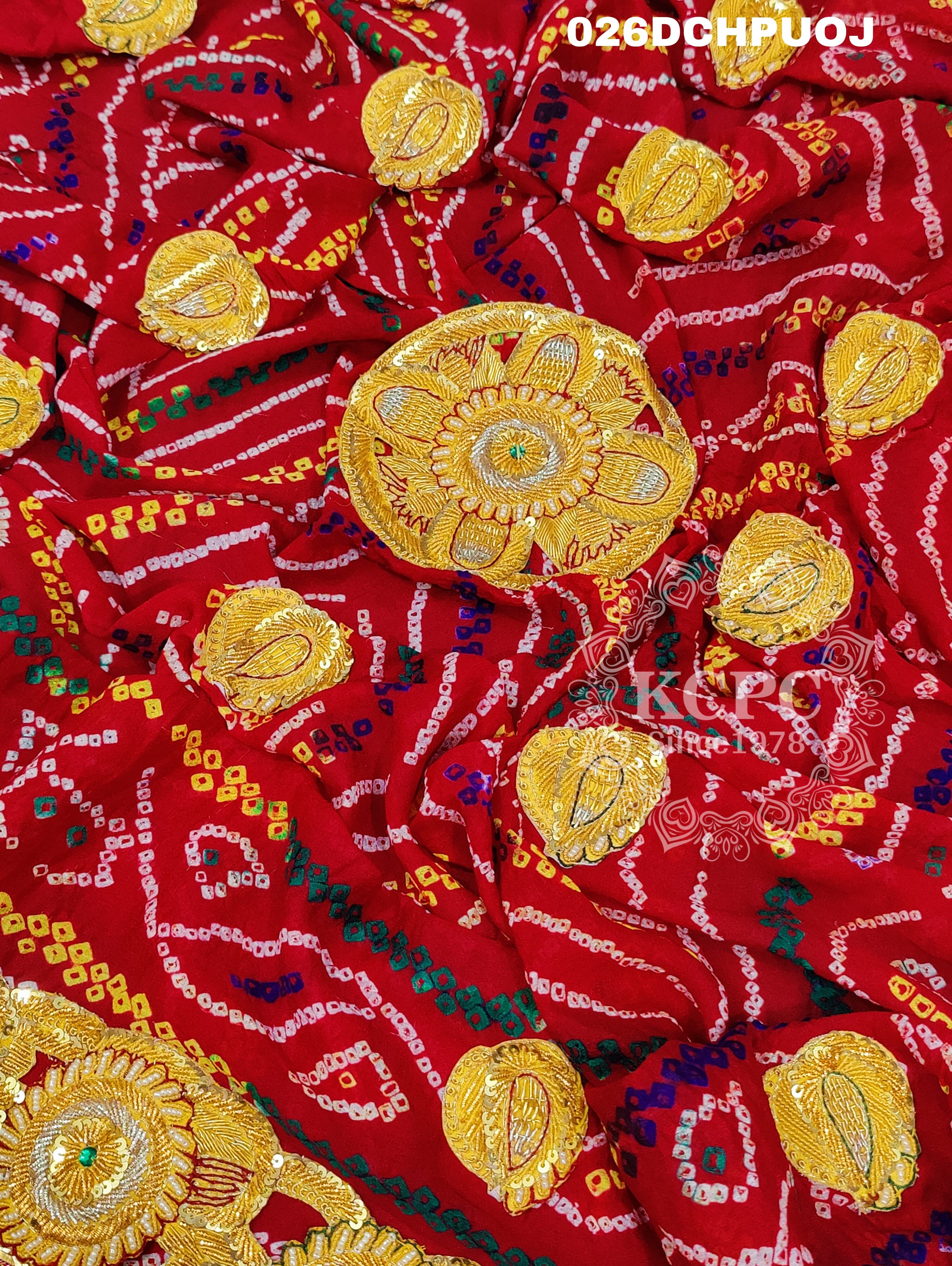 KcPc Marriage Purpose Chunri Pilia Dupatta 1.5 pat Traditional Chakra Belbuti Chunri (Pure Ojariya Fabric)