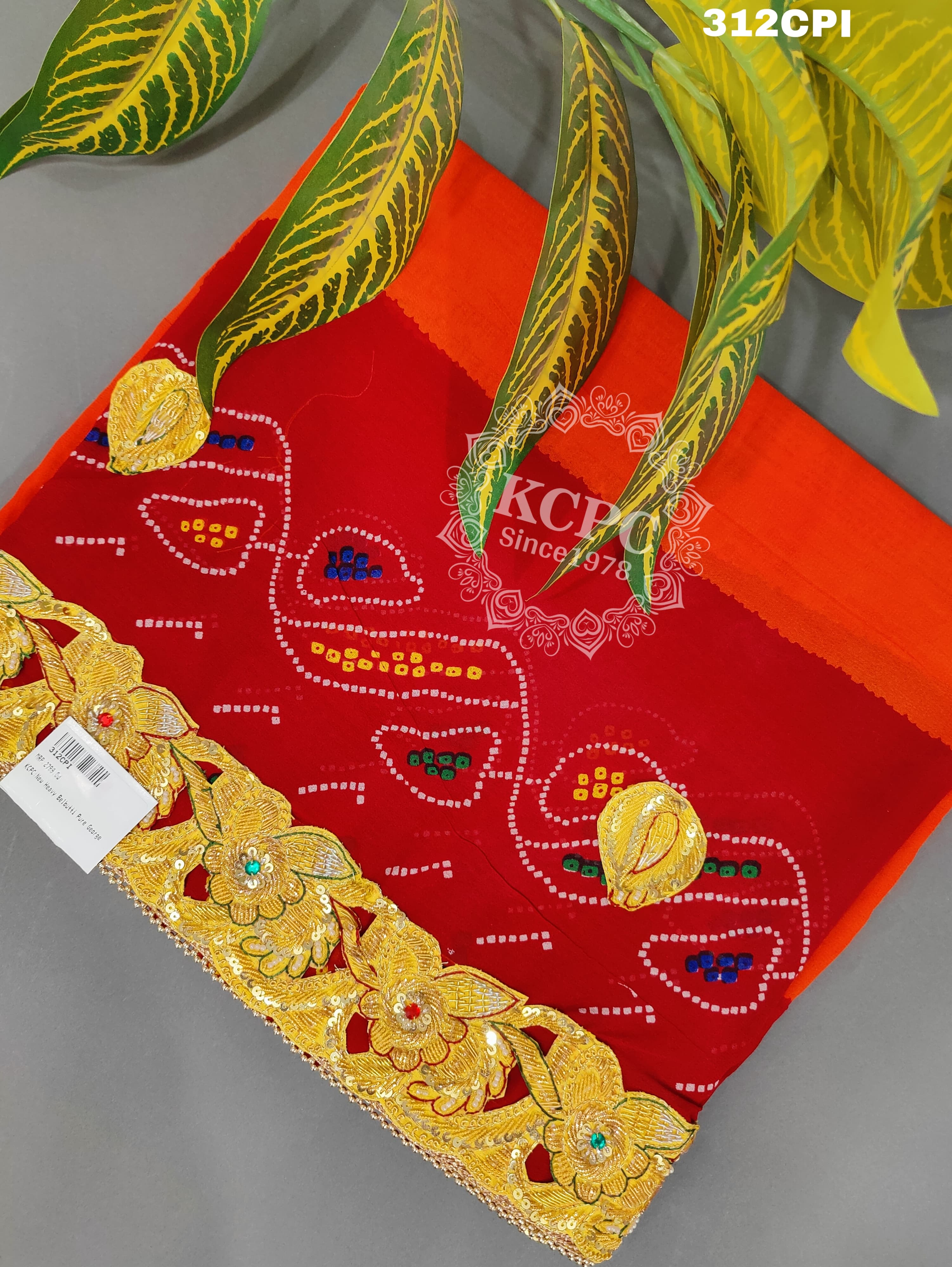 KcPc New Heavy Belbutti Pure Georgette Piliya Odhna