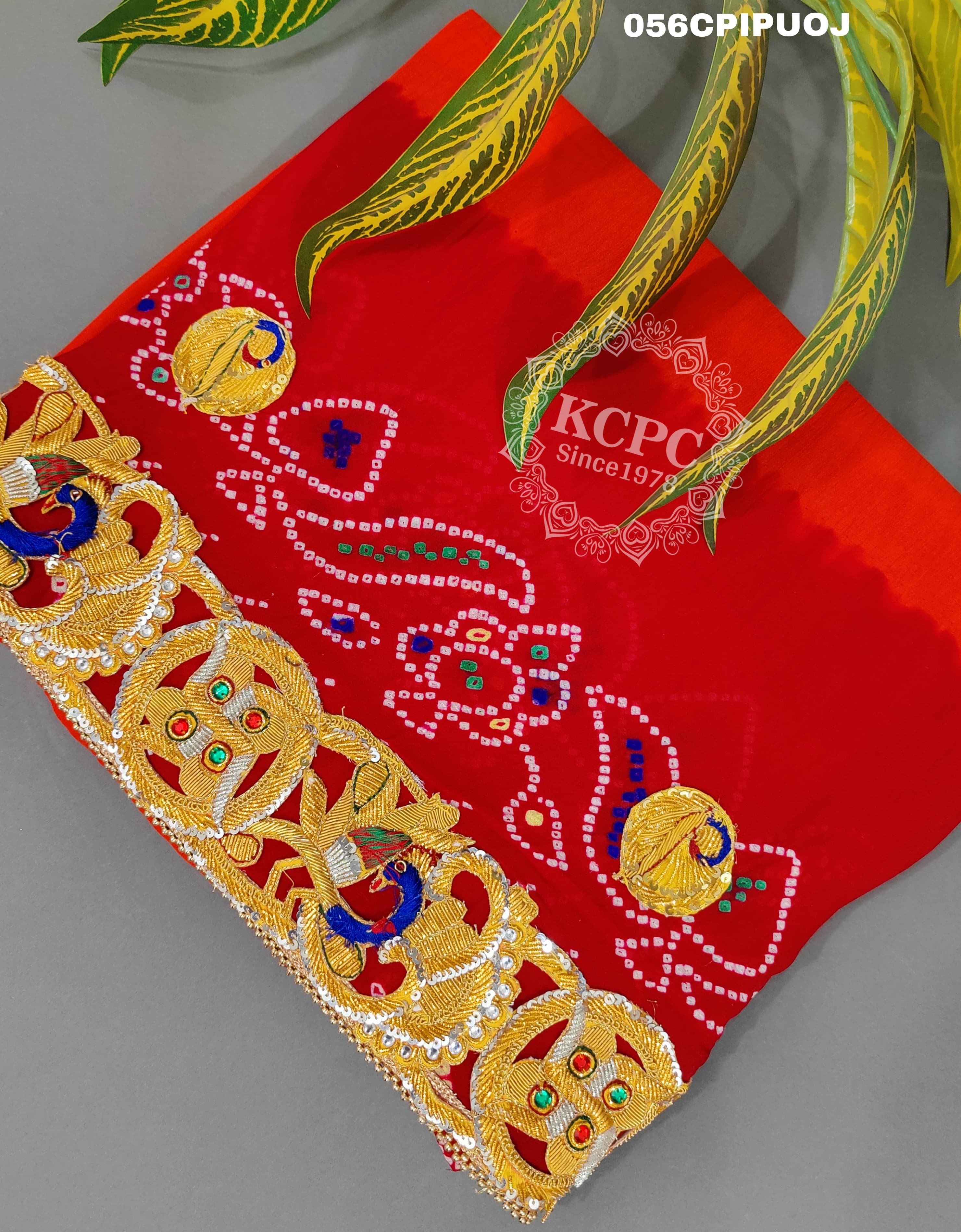 KcPc Heavy Belbutti Pure Georgette odhna Swastik Belbutti Pila (Pure ojariya Fabric)