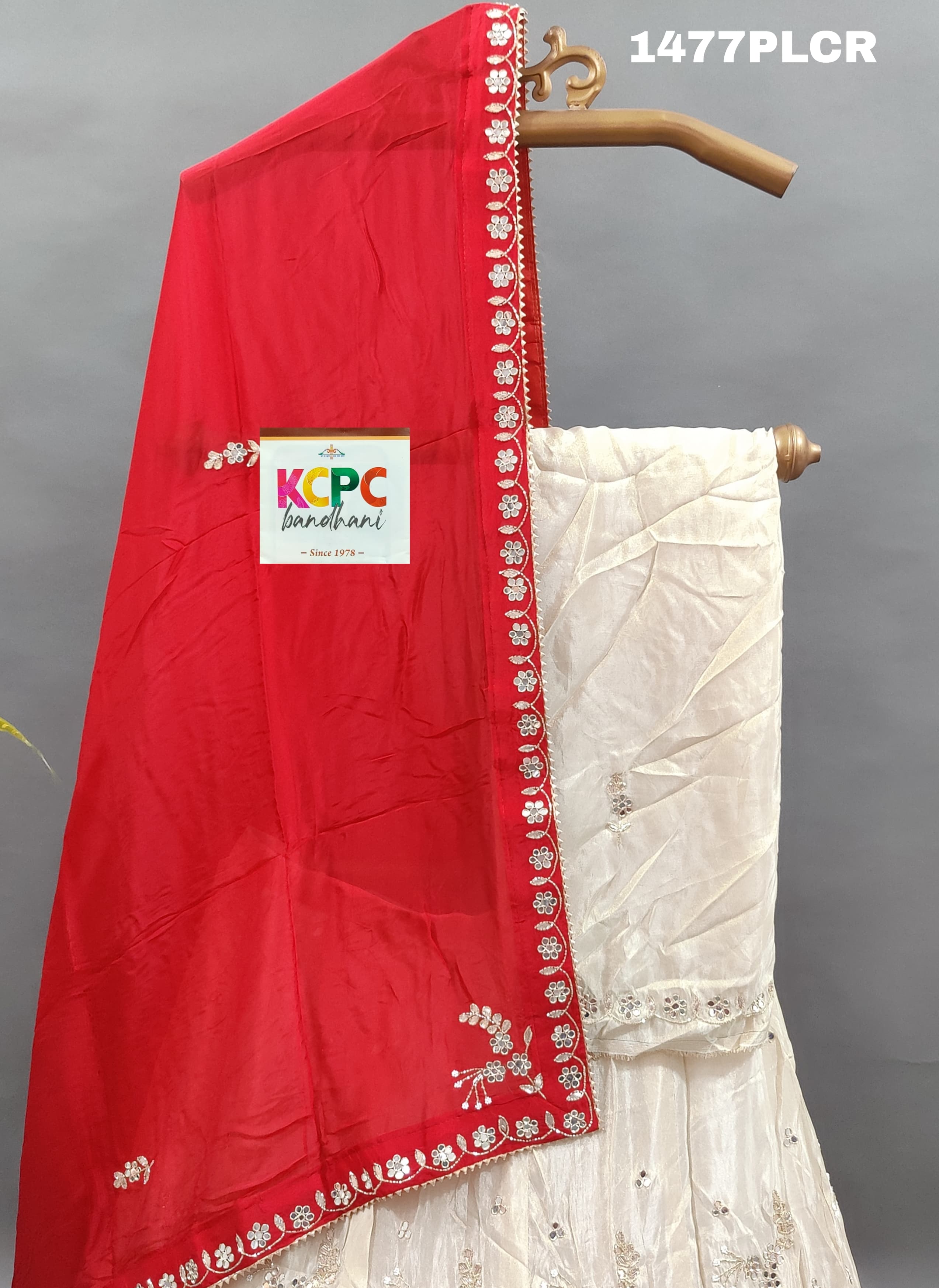 KcPc Beautiful Pure Upada Silk with white Cutdana Beads Mirror work LehengaMAD