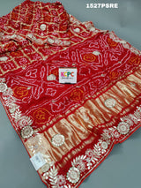 Gaji Silk with white Cutdana Beads Gotapatti work Saree