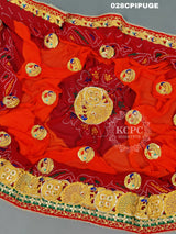 KcPc Latest Ethnic Indian Marriage Bridal Chunri Pila Odhna in Peacock Belbuti workPila (Pure Georgette Fabric)