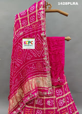 A pink pure Gaji silk lehenga with Gota Patti work